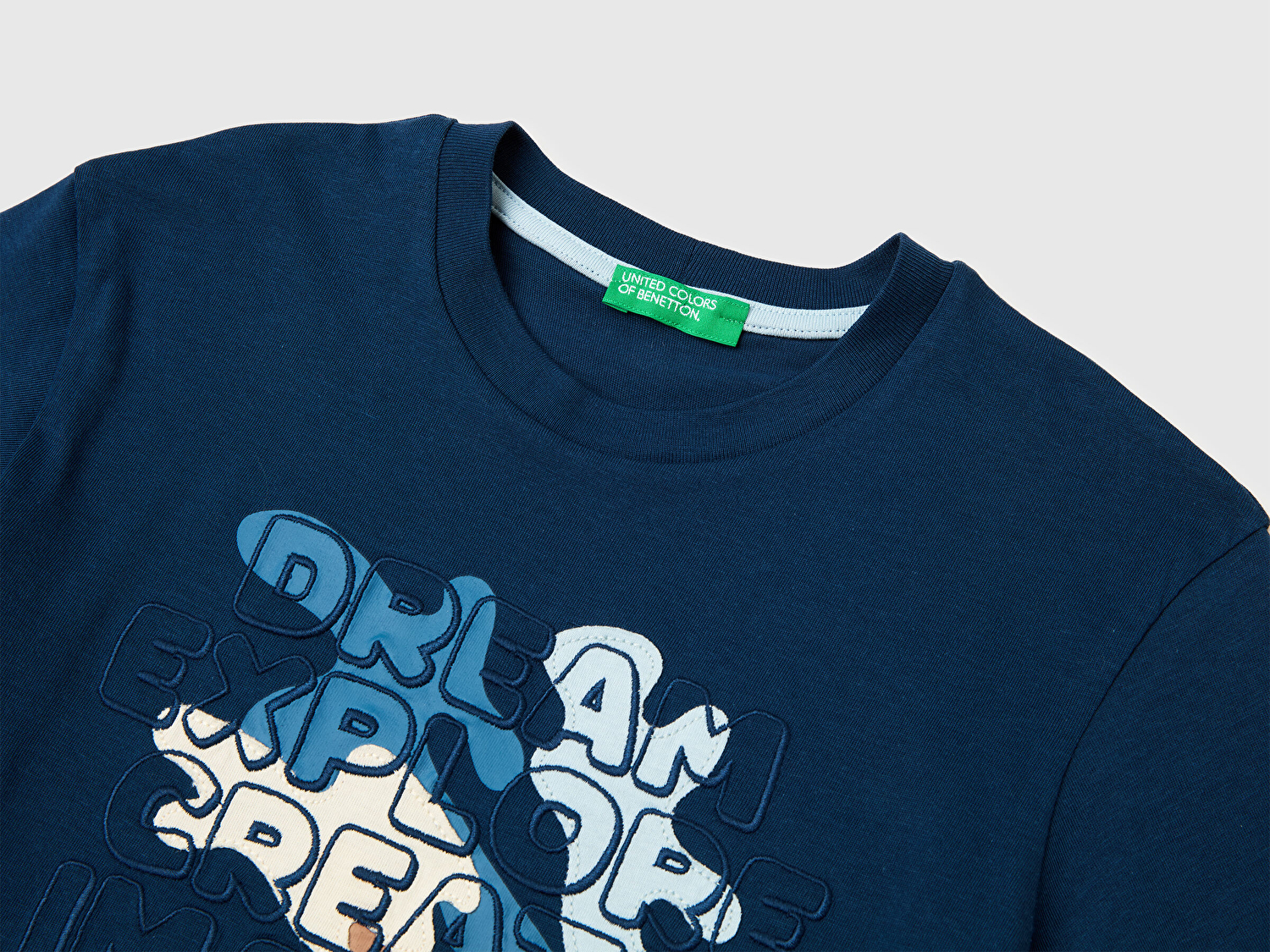 Benetton Erkek Bebek Koyu Lacivert Etek Ucu Etiketli Baskılı Bisiklet Yaka T-Shirt