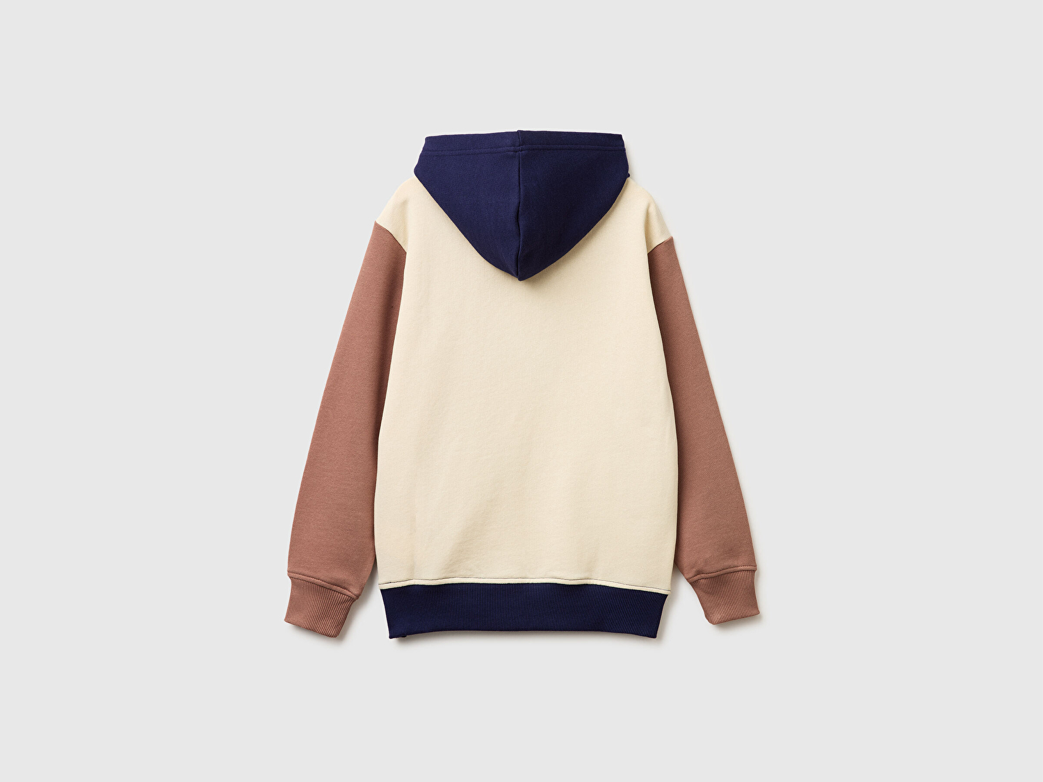 Benetton Erkek Çocuk Bej Mix Önü Logo Baskılı Kanguru Cepli Kapüşonlu Sweatshirt