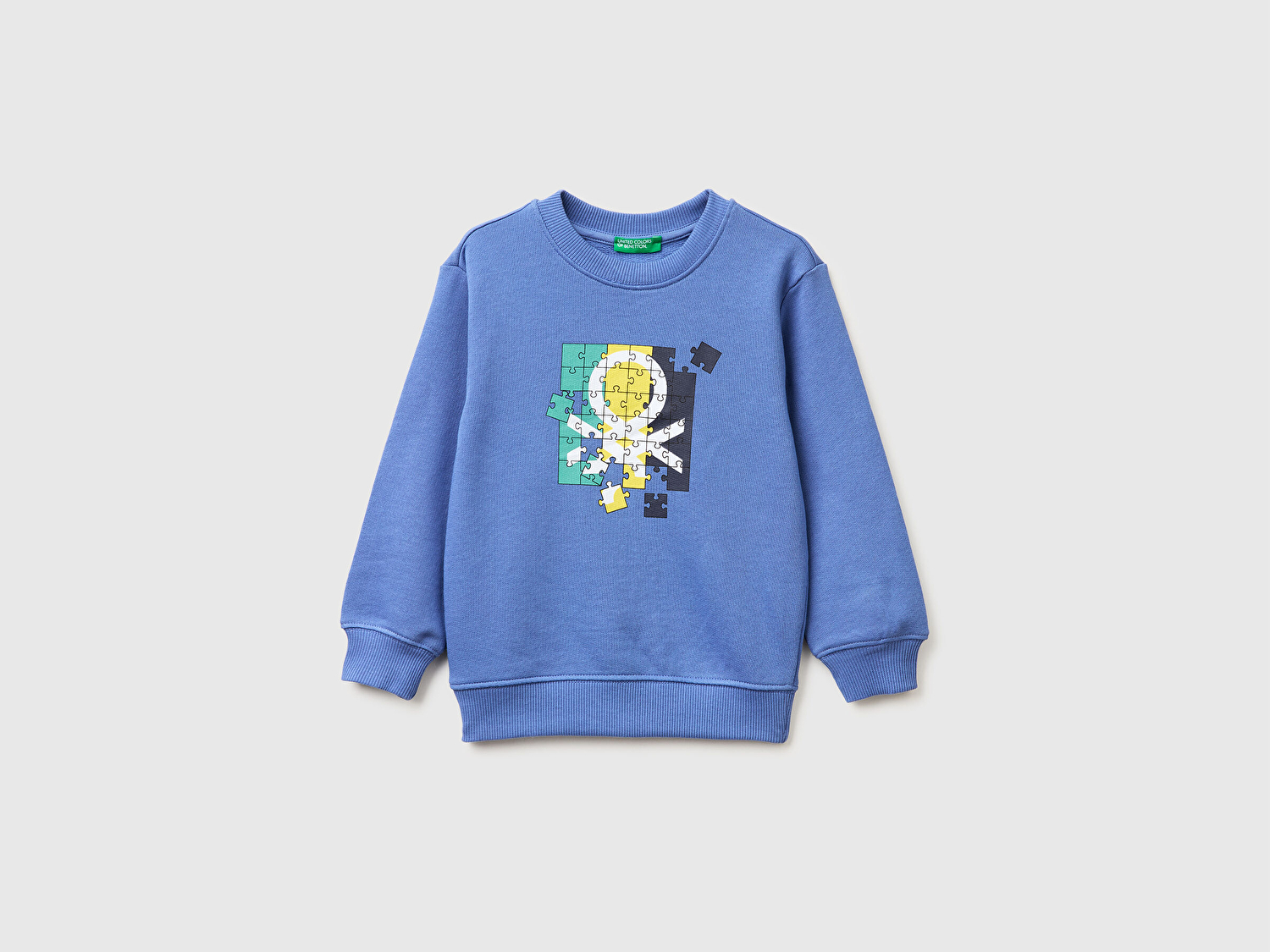 Benetton Erkek Bebek Havacı Mavi Önü Logo Baskılı Yuvarlak Yaka Sweatshirt