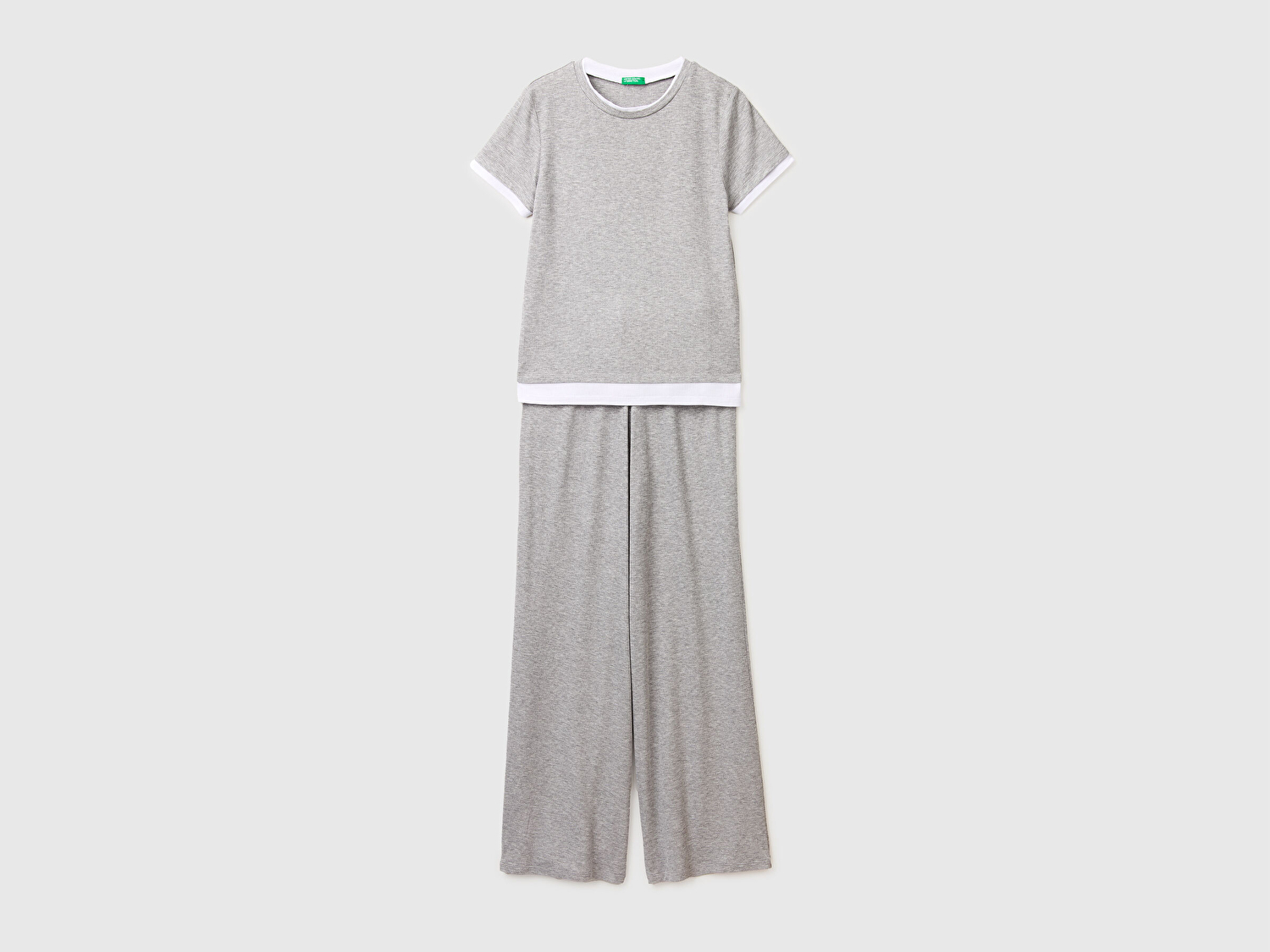 Benetton Kadın Gri Melanj Viskoz Karışımlı Kontrast Renkli Rahat  Pijama Takımı
