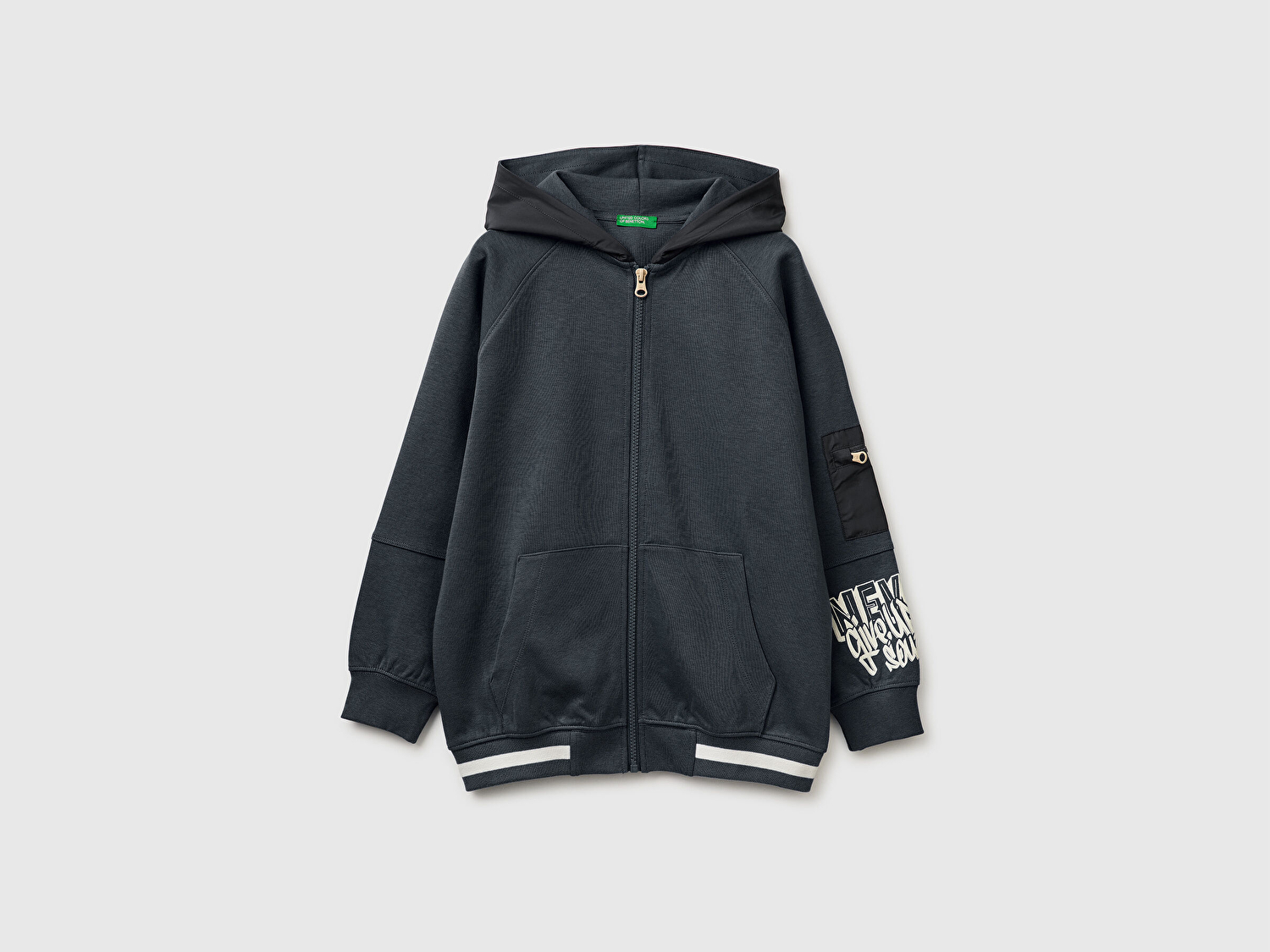 Benetton Erkek Çocuk Antrasit Cep Detaylı Fermuarlı Kapüşonlu Sweatshirt