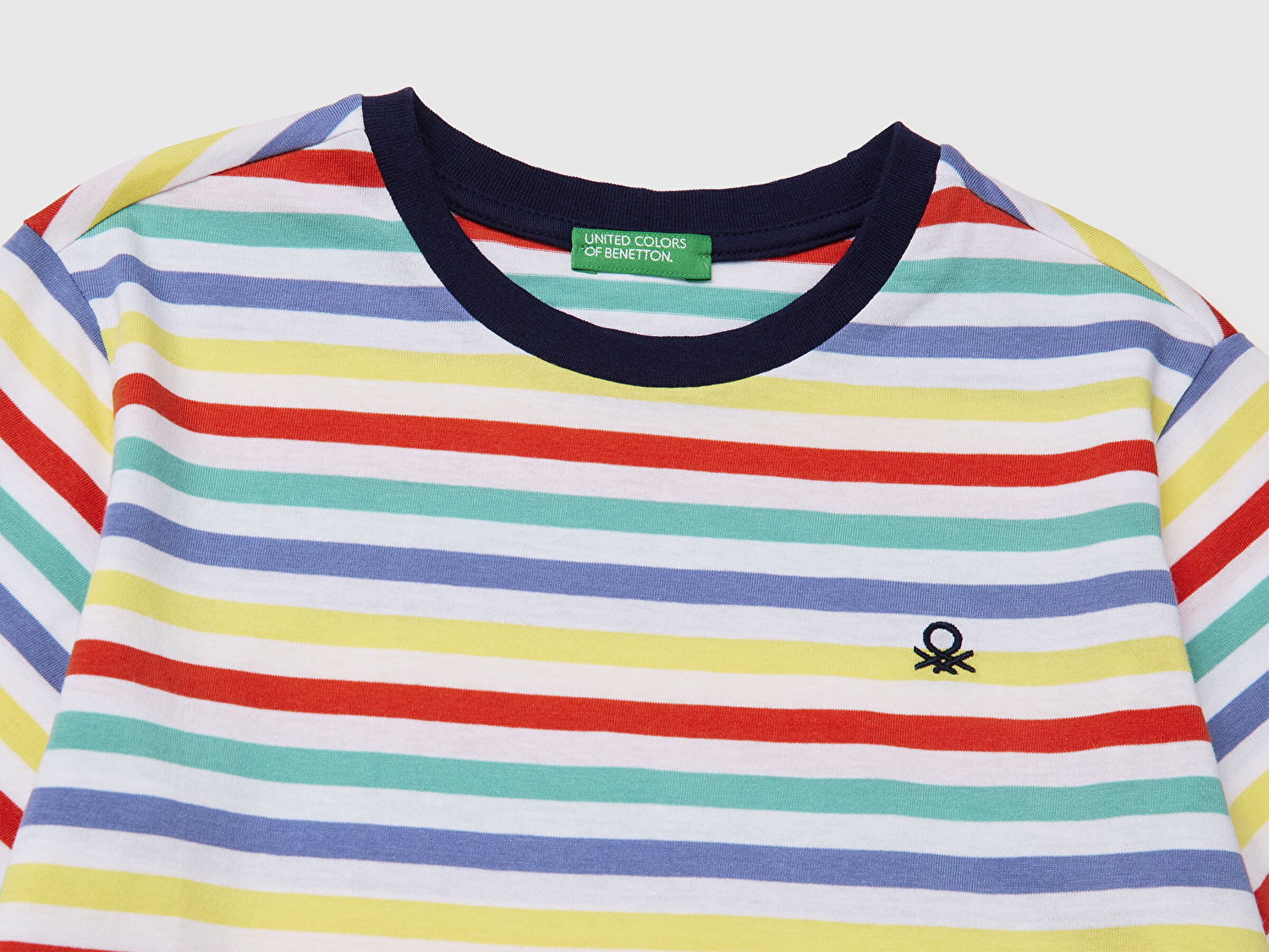 Benetton Erkek Çocuk Açık Mix Çok Renkli Logo İşlemeli Çizgili T-Shirt
