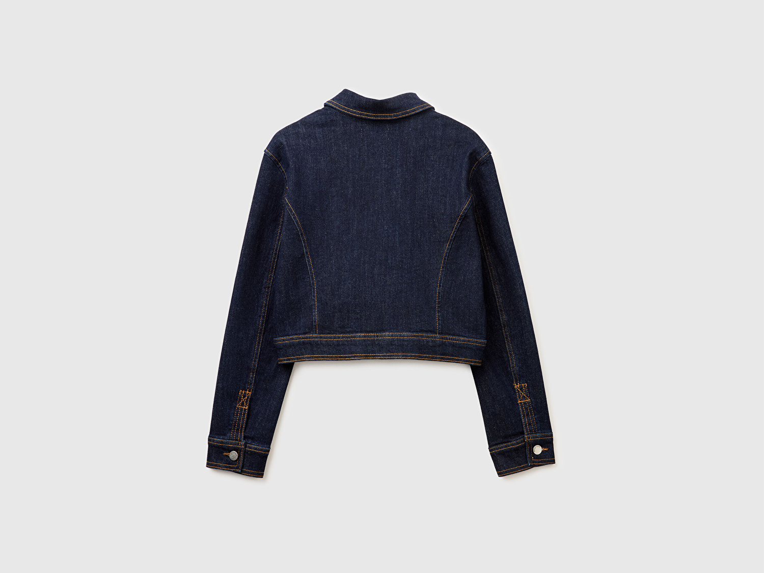 Benetton Kadın Lacivert Pamuk Karışımlı Fermuarlı Yamalı Cepli Denim Ceket