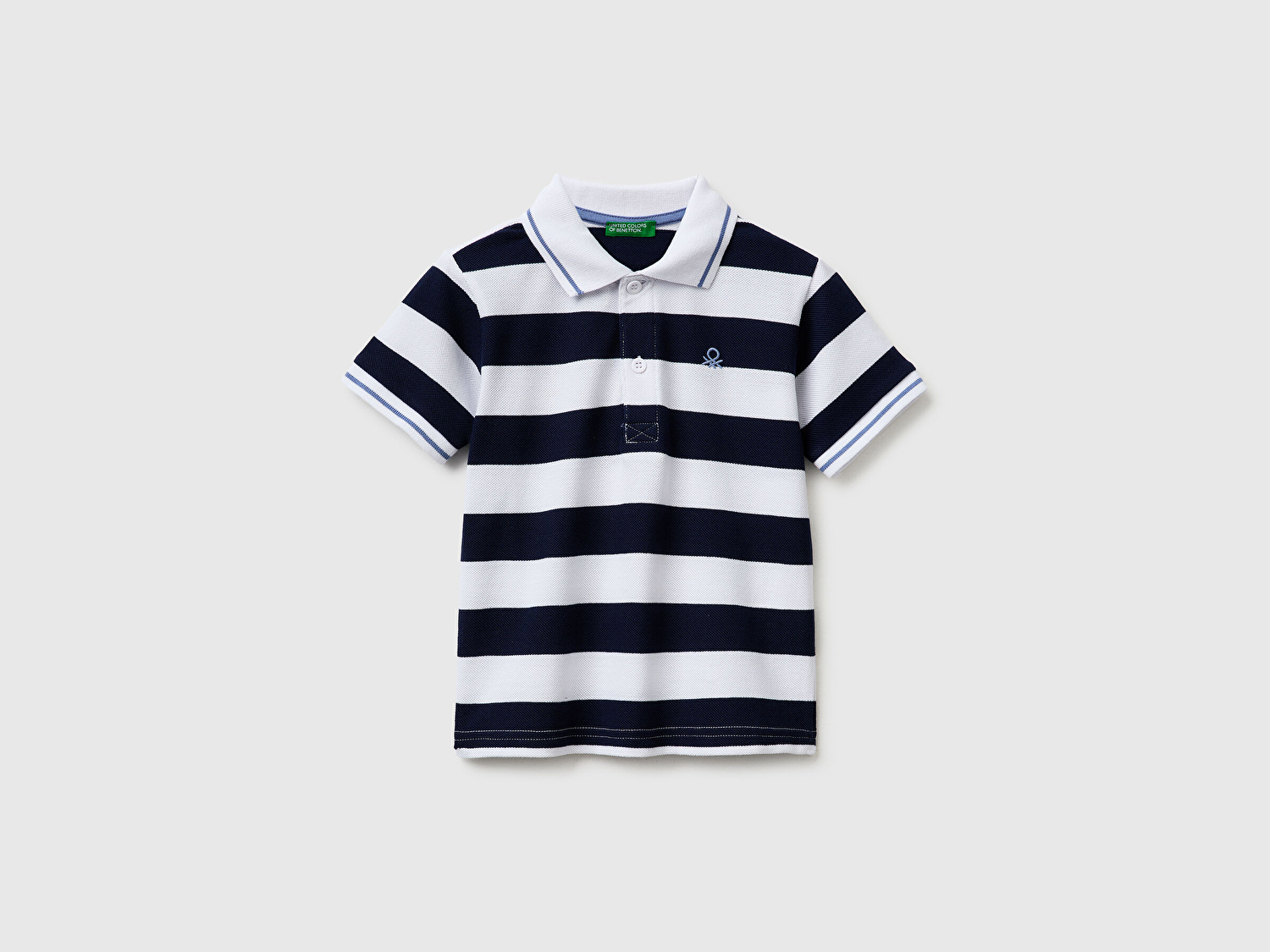 Benetton Erkek Bebek Koyu Mavi Mix Çizgili Logo Nakışlı Polo Yaka Küçük Çocuk T-Shirt