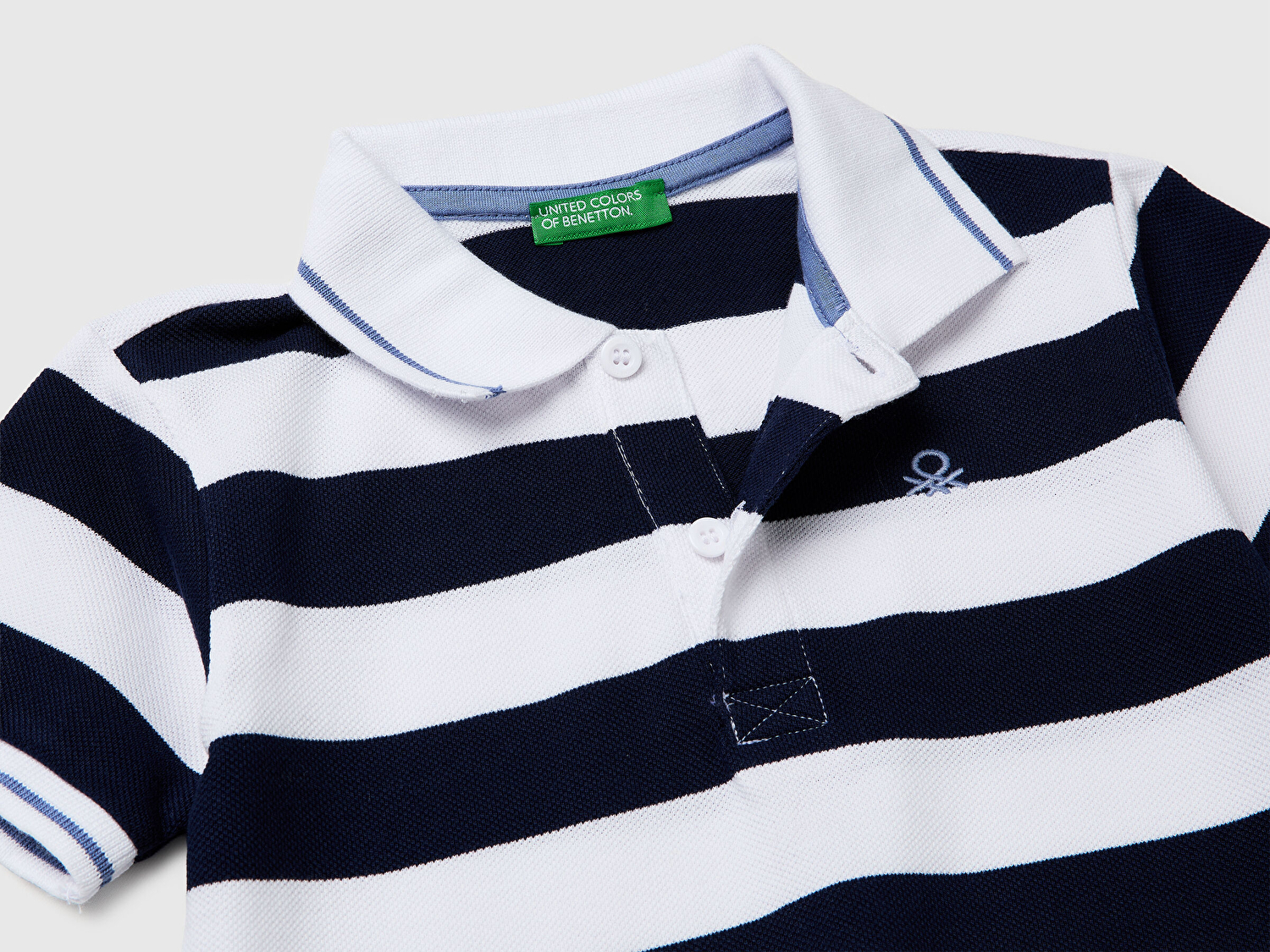 Benetton Erkek Bebek Koyu Mavi Mix Çizgili Logo Nakışlı Polo Yaka Küçük Çocuk T-Shirt