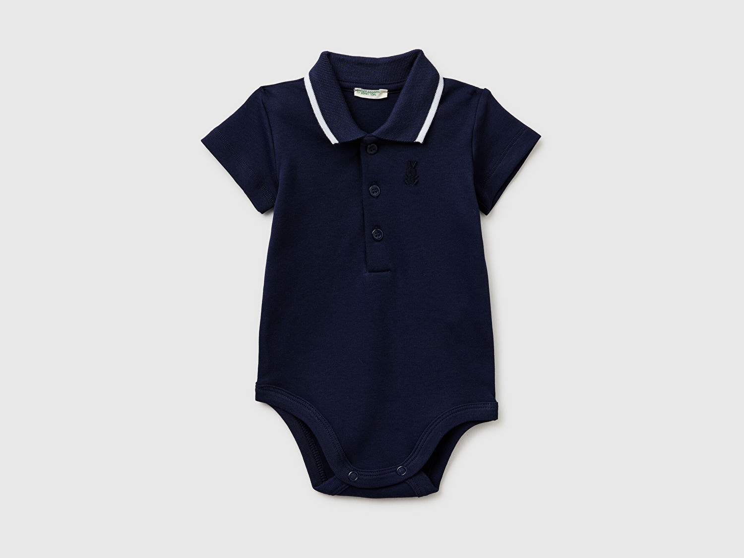 Benetton Bebek Lacivert Göğsü Logolu Polo Yaka Çıtçıtlı Kısa Kollu Body