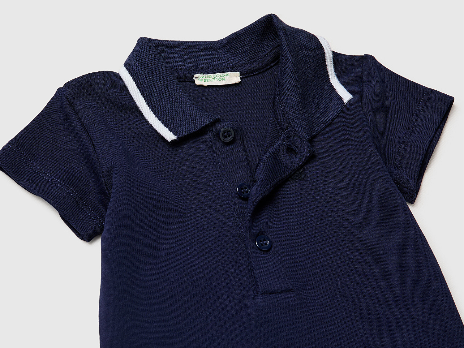 Benetton Bebek Lacivert Göğsü Logolu Polo Yaka Çıtçıtlı Kısa Kollu Body