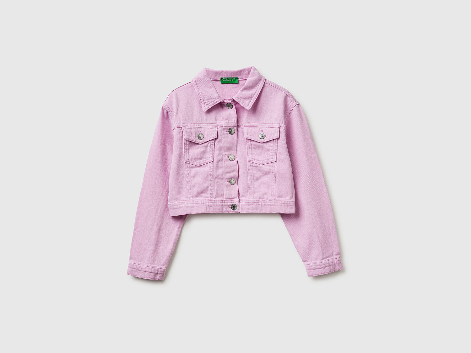 Benetton Kız Çocuk Lila Arkası Logo İşlemeli Kısa Renkli Denim Ceket