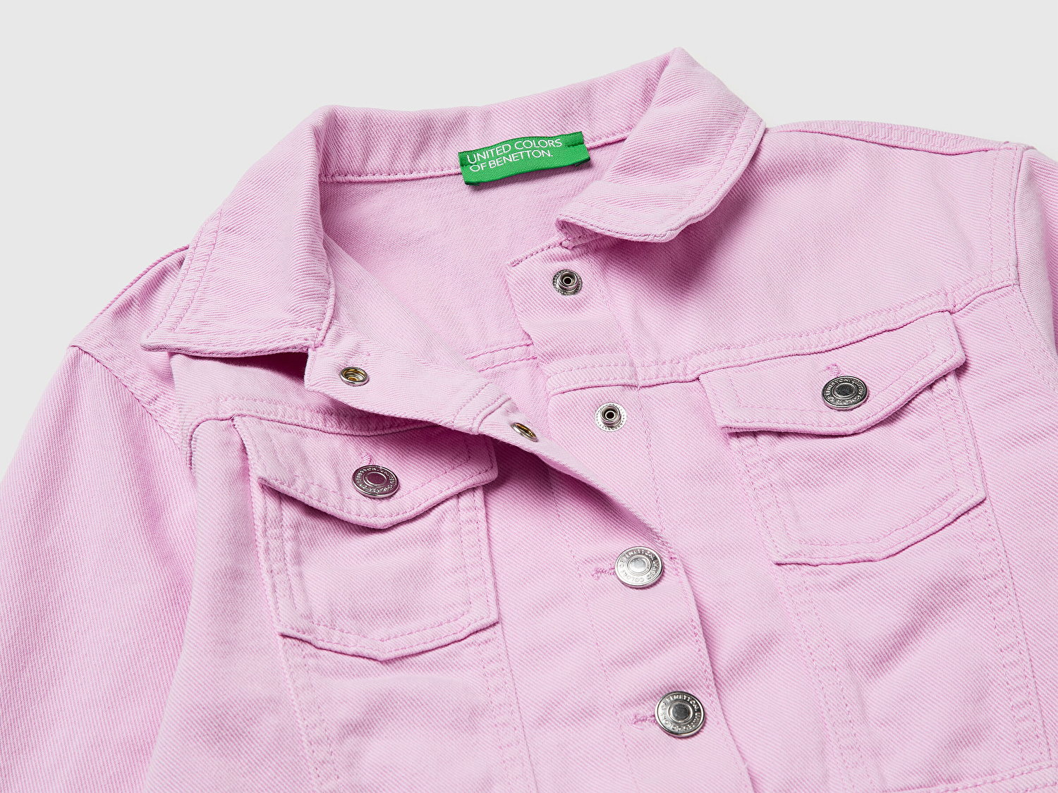Benetton Kız Çocuk Lila Arkası Logo İşlemeli Kısa Renkli Denim Ceket