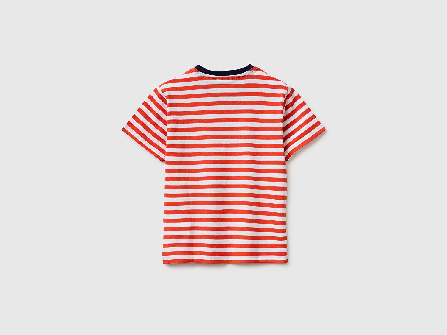 Benetton Erkek Bebek Kırmızı Mix İplik Boyalı Logo İşlemeli Çizgili Bisiklet Yaka T-Shirt