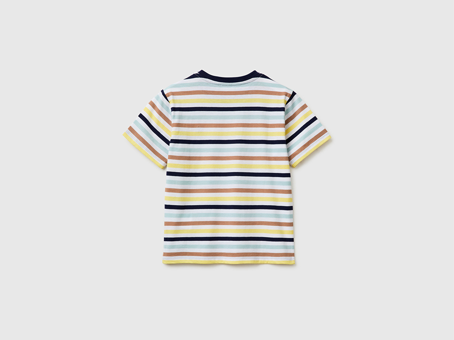 Benetton Erkek Bebek Açık Mix İplik Boyalı Logo İşlemeli Çizgili Bisiklet Yaka T-Shirt