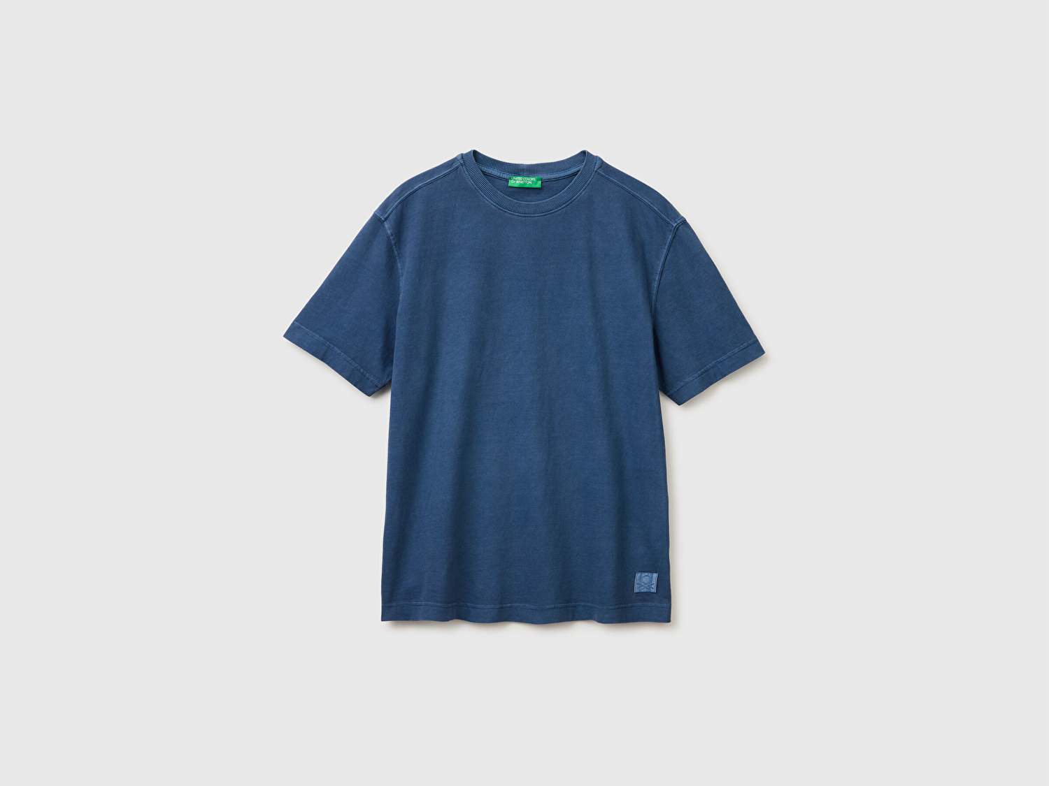 Benetton Erkek Mavi %100 Pamuk Logo Baskılı Relax Fit T-Shirt