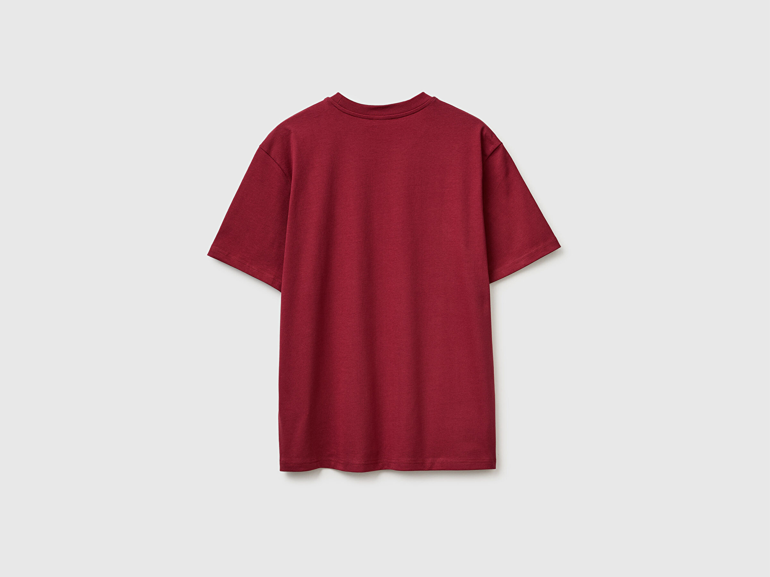 Benetton Erkek Bordo %100 Koton Logolu Bisiklet Yaka T-Shirt