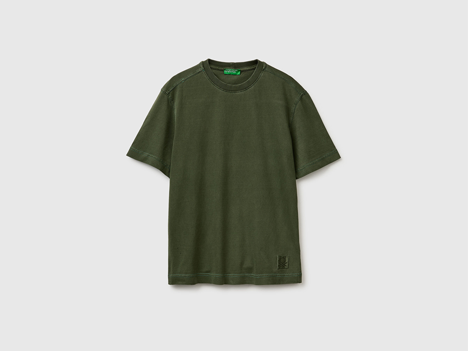 Benetton Erkek Yeşil %100 Pamuk Logo Baskılı Relax Fit T-Shirt
