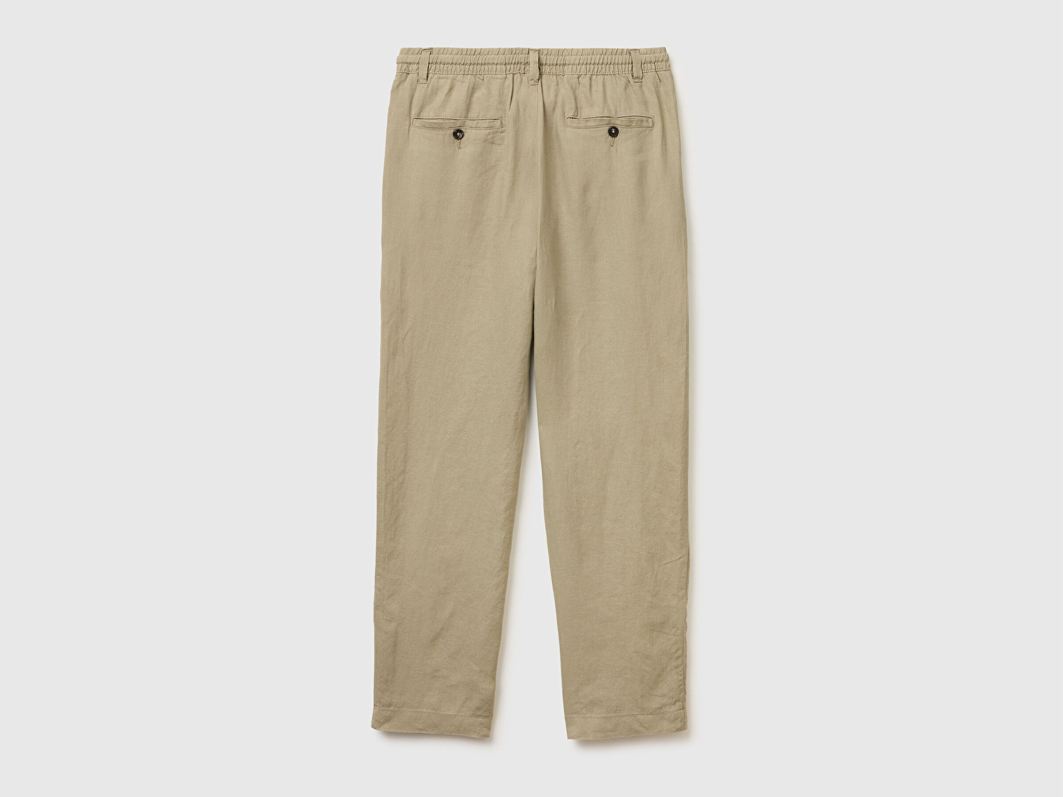 Benetton Erkek Haki %100 Keten Beli İpli Pantolon
