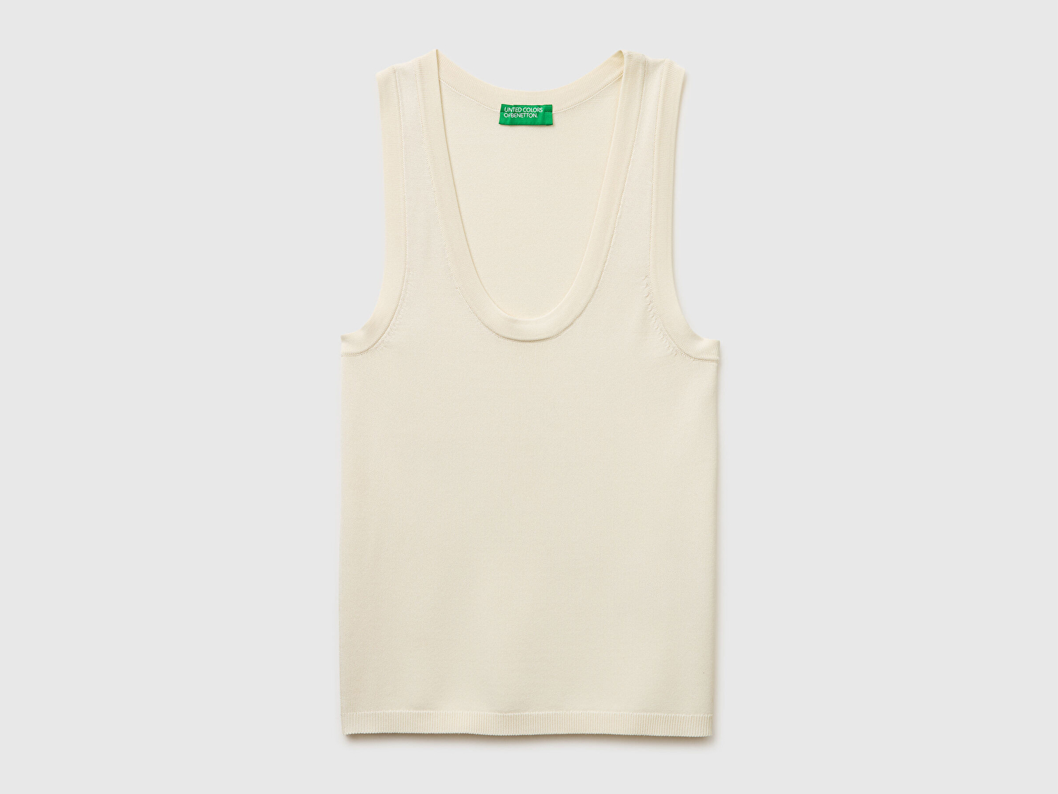 Benetton Kadın Krem Viskoz Karışımlı Slim Fit Geniş Yuvarlak Yaka Atlet
