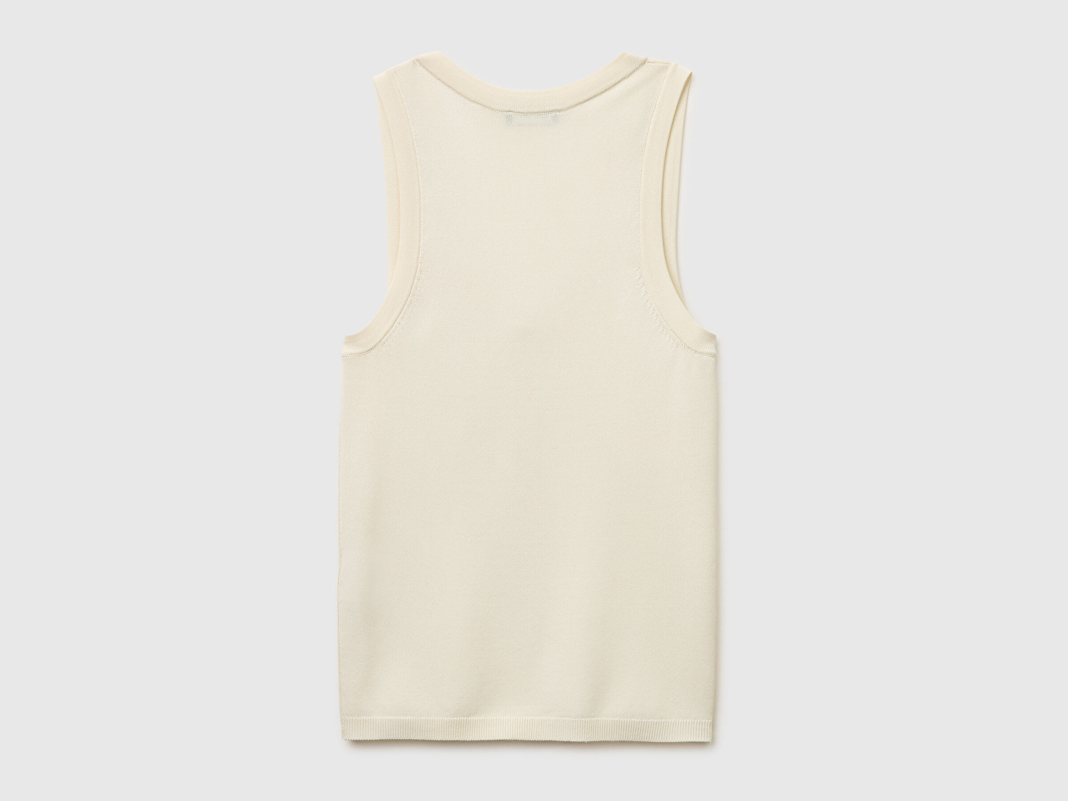 Benetton Kadın Krem Viskoz Karışımlı Slim Fit Geniş Yuvarlak Yaka Atlet