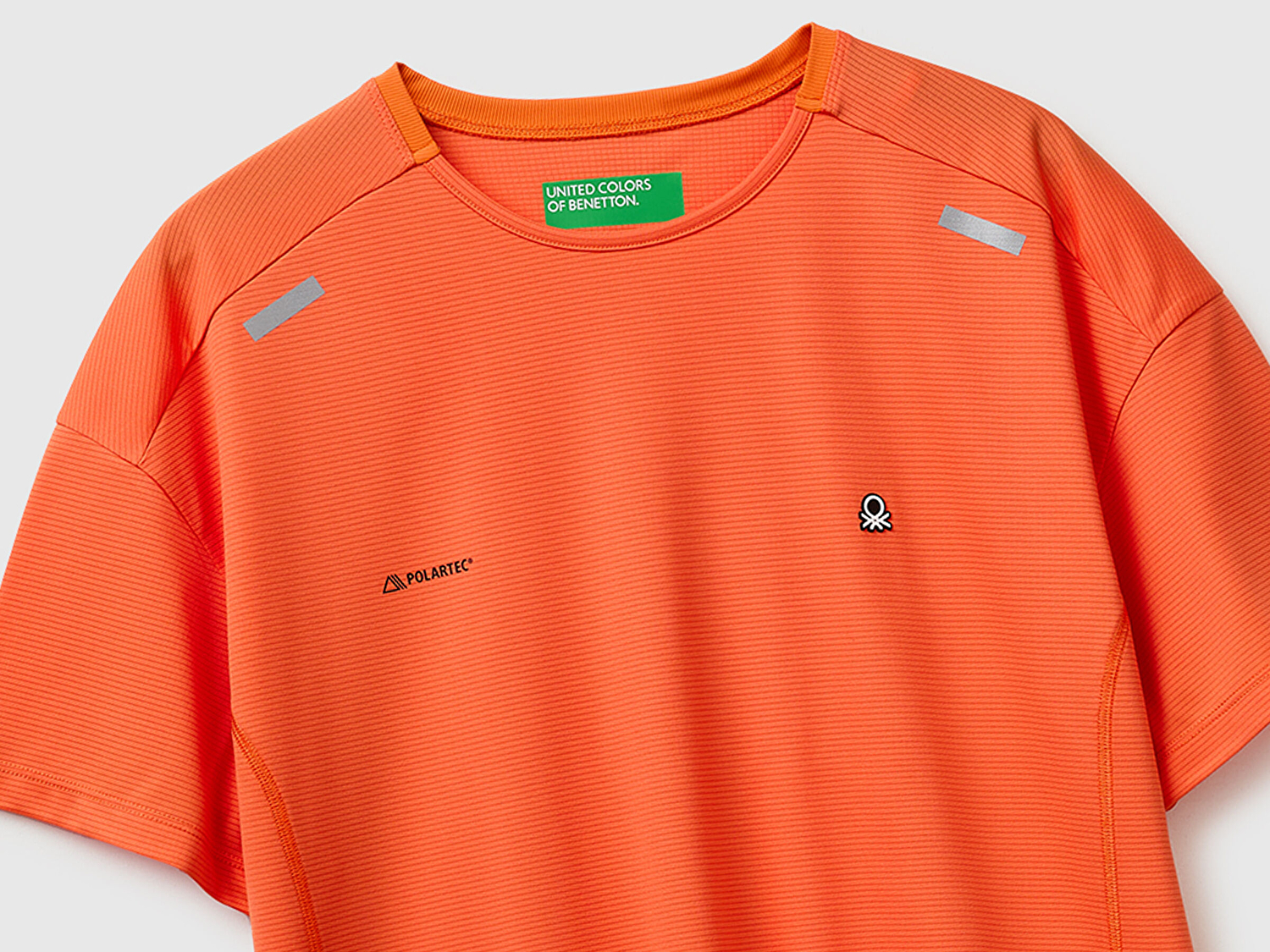 Benetton Erkek Turuncu  Reflektif Baskılı Logolu Bisiklet Yaka T-Shirt
