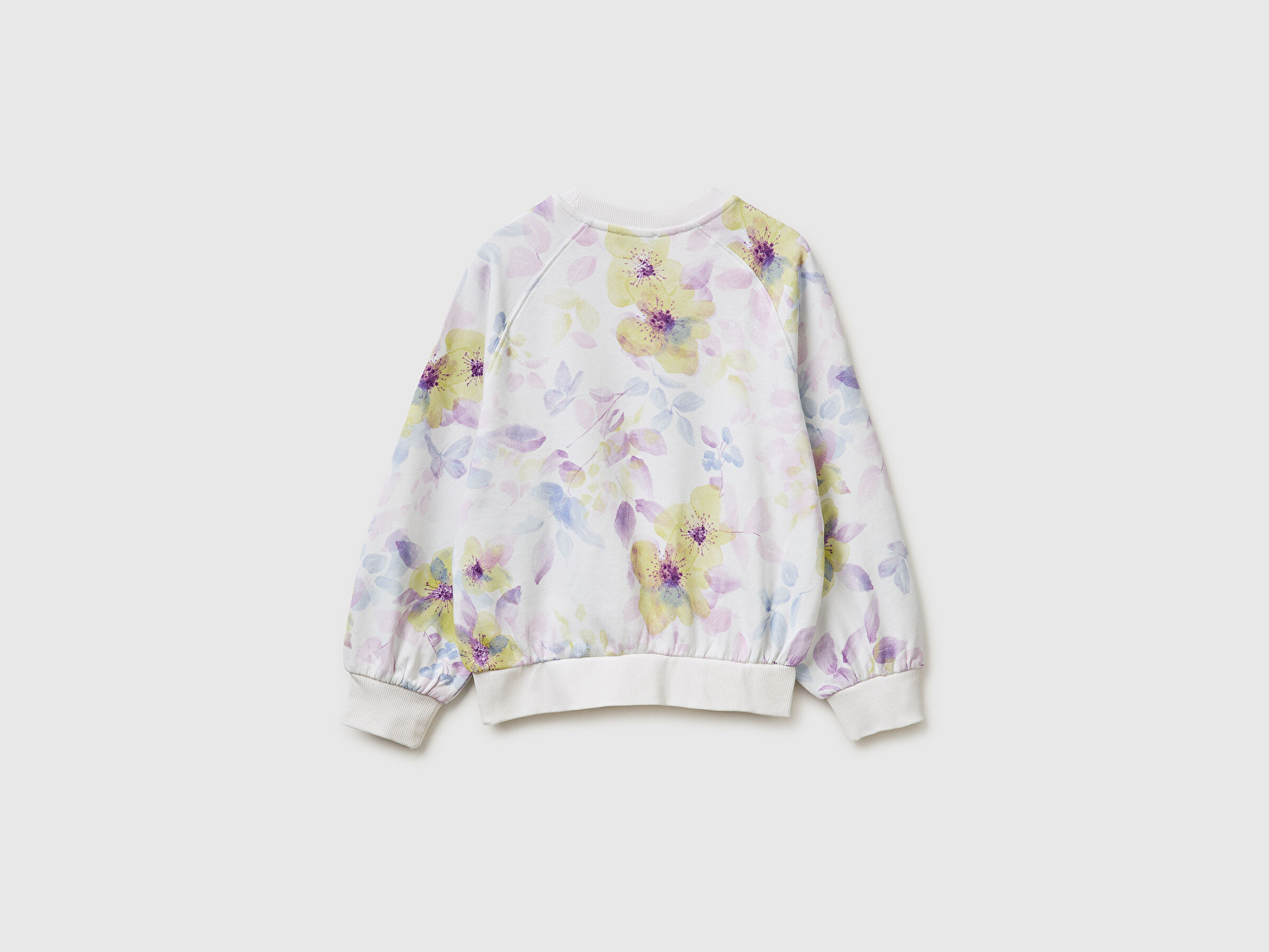 Benetton Kız Çocuk Ekru Önü Kesik Detaylı Baskılı Yuvarlak Yaka Sweatshirt