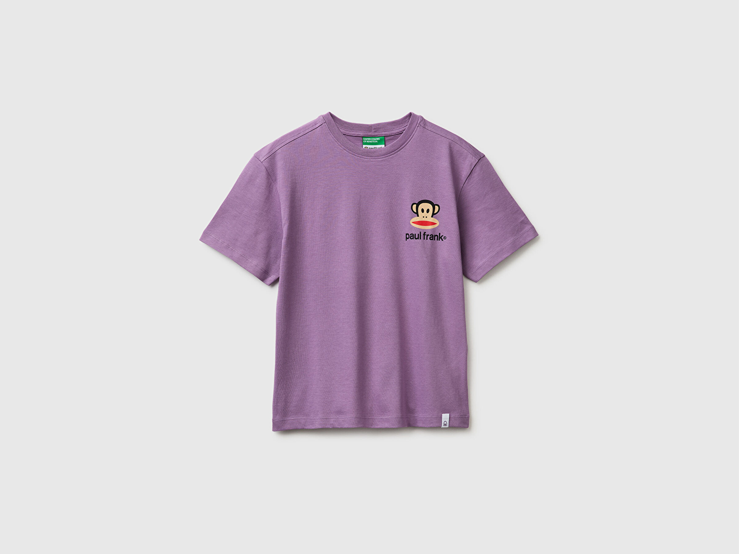 Benetton Erkek Çocuk Lavanta Önü ve Arkası Baskılı Etek Ucu Logolu Bisiklet Yaka T-Shirt