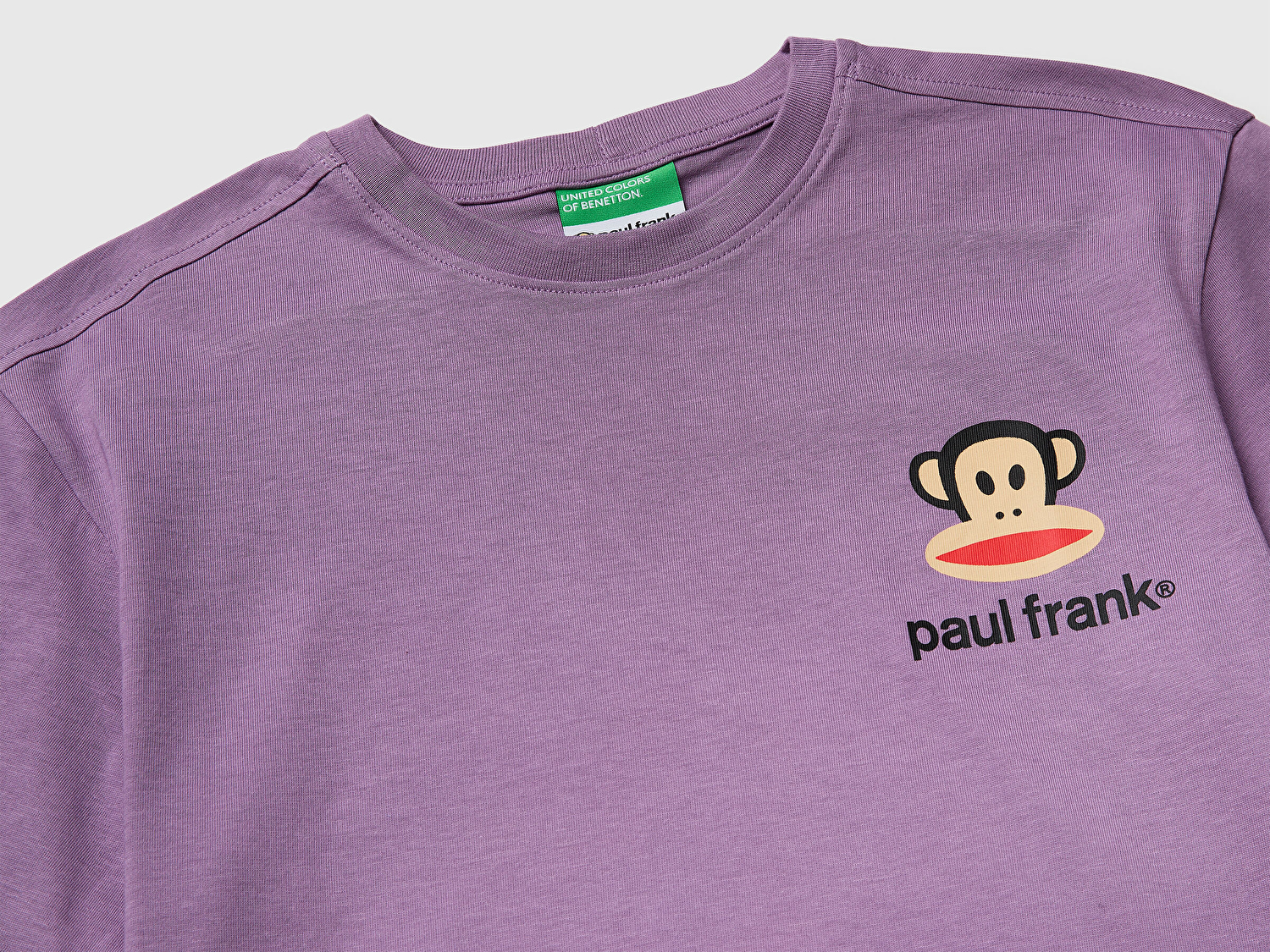 Benetton Erkek Çocuk Lavanta Önü ve Arkası Baskılı Etek Ucu Logolu Bisiklet Yaka T-Shirt