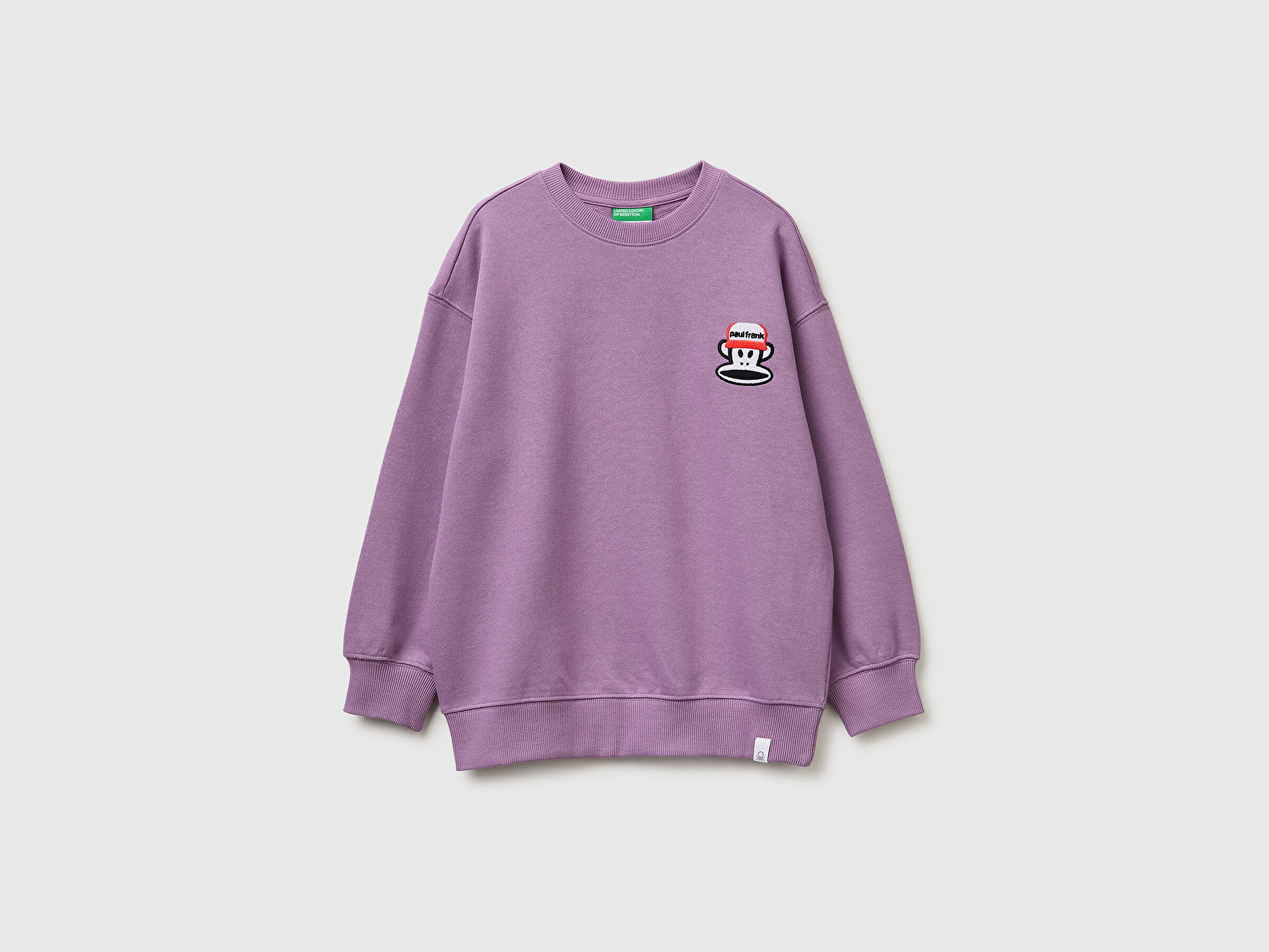 Benetton Erkek Çocuk Lavanta Önü ve Arkası Baskılı Etek Ucu Logolu Bisiklet Yaka Sweatshirt