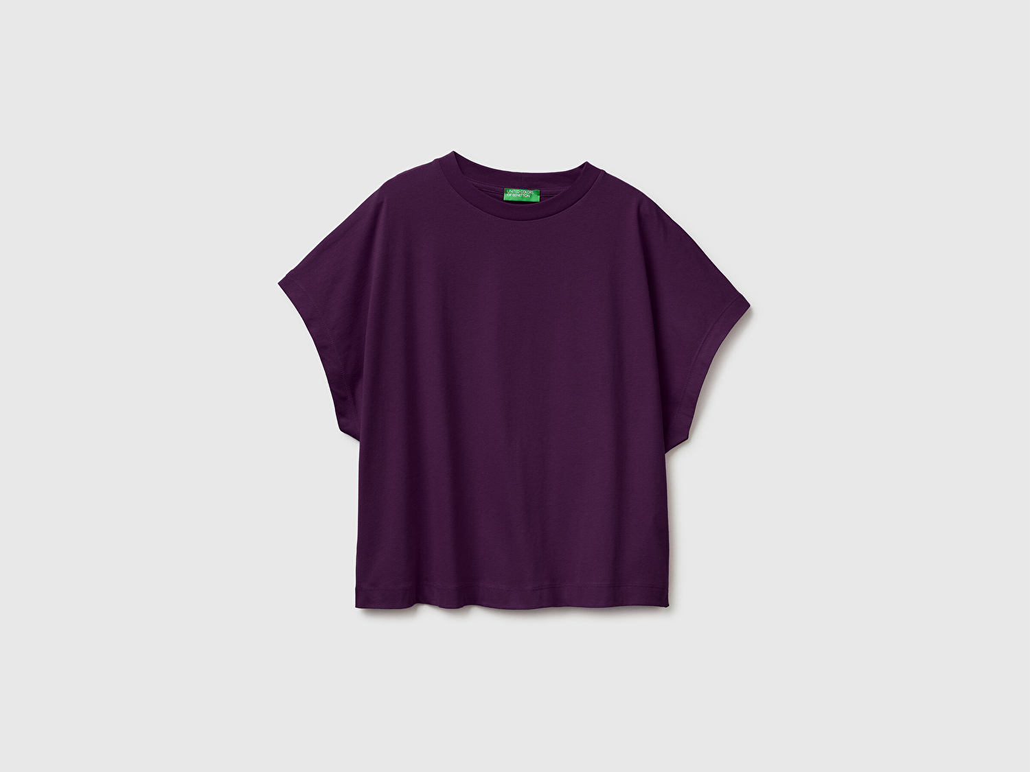 Benetton Kadın Mor %100 Pamuk Kimono Kol Detaylı Bisiklet Yaka T-Shirt