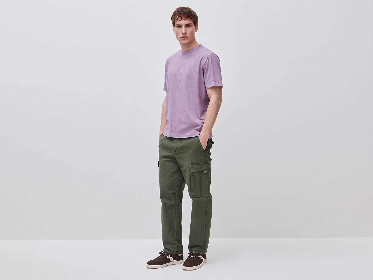 Benetton Erkek Mor %100 Pamuk Logo Baskılı Relax Fit T-Shirt