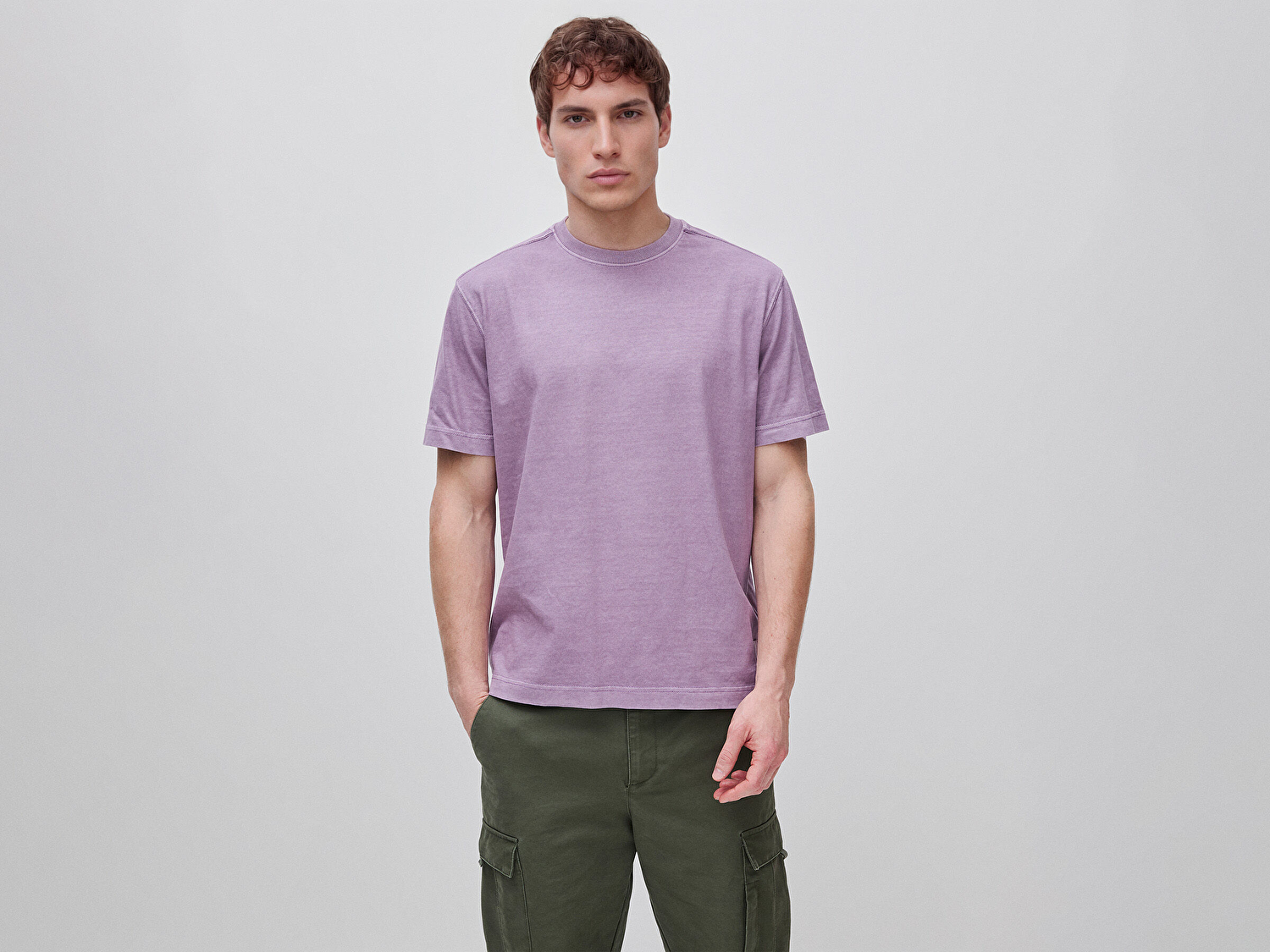 Benetton Erkek Mor %100 Pamuk Logo Baskılı Relax Fit T-Shirt