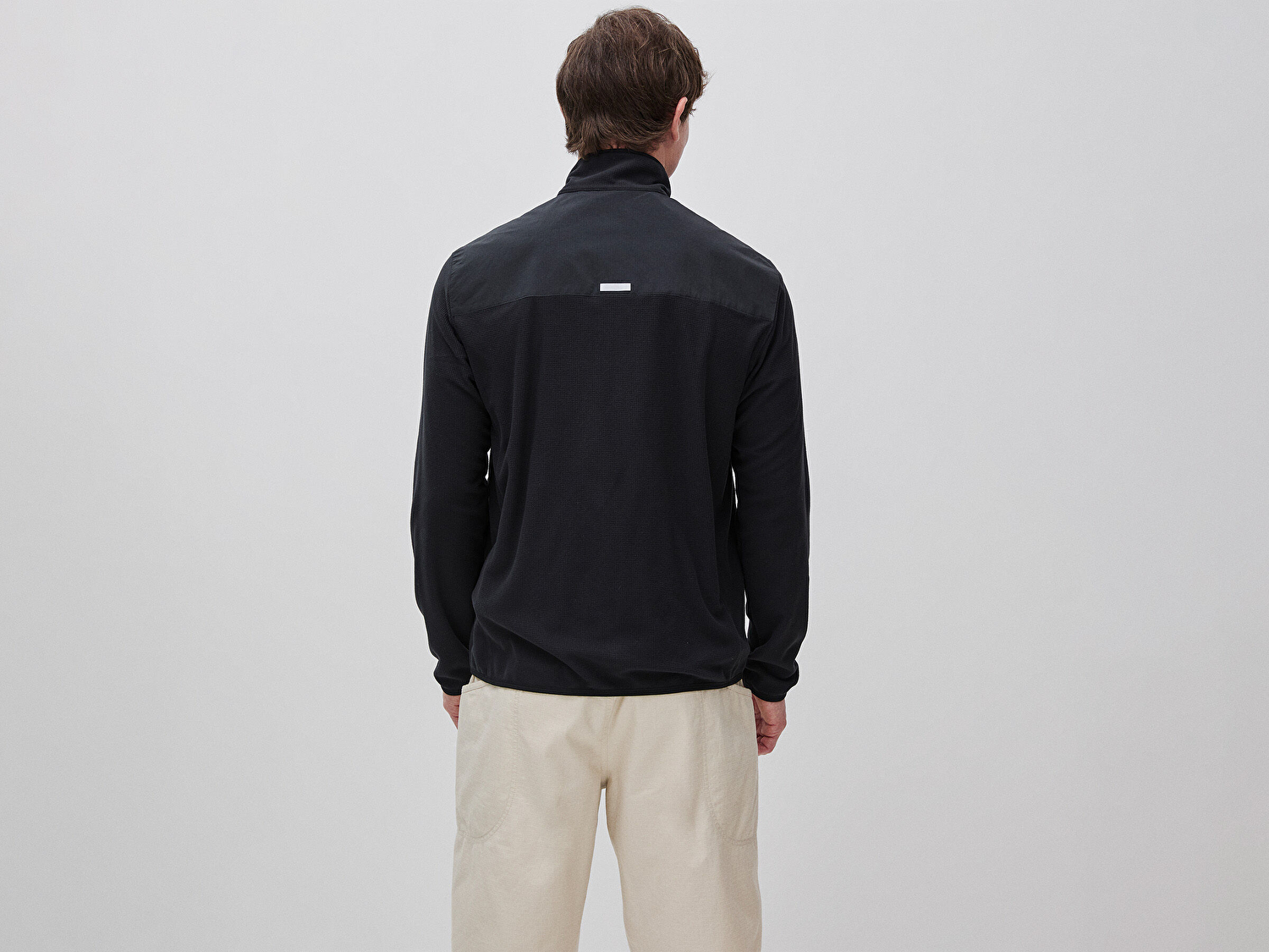 Benetton Erkek Siyah  Deri Detaylı Logolu Fermuarlı Sweatshirt