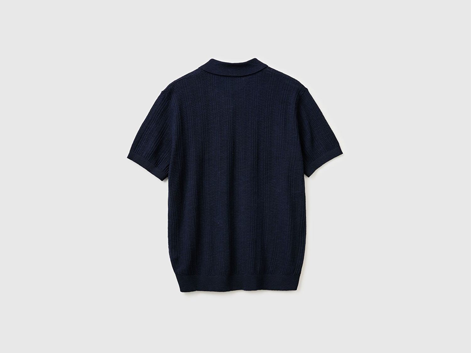 Benetton Erkek Lacivert  Pamuk Keten Karışımlı Düğmeli Örme Dokulu Polo Yaka  Triko T-Shirt