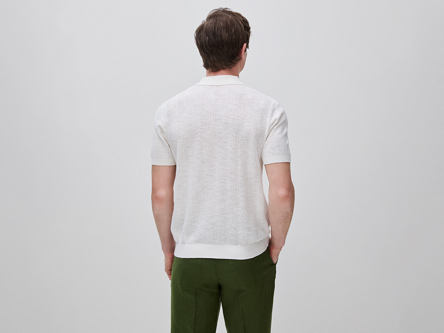 Benetton Erkek Krem  Pamuk Keten Karışımlı Düğmeli Örme Dokulu Polo Yaka  Triko T-Shirt