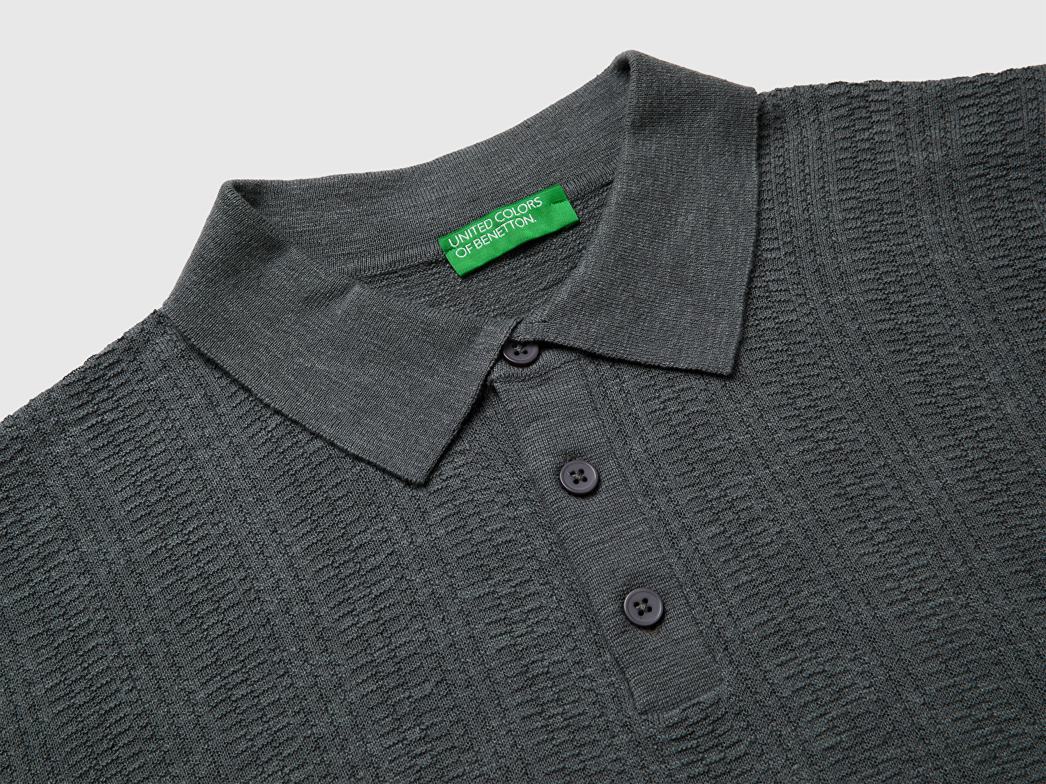 Benetton Erkek Beyaz  Pamuk Keten Karışımlı Düğmeli Örme Dokulu Polo Yaka  Triko T-Shirt