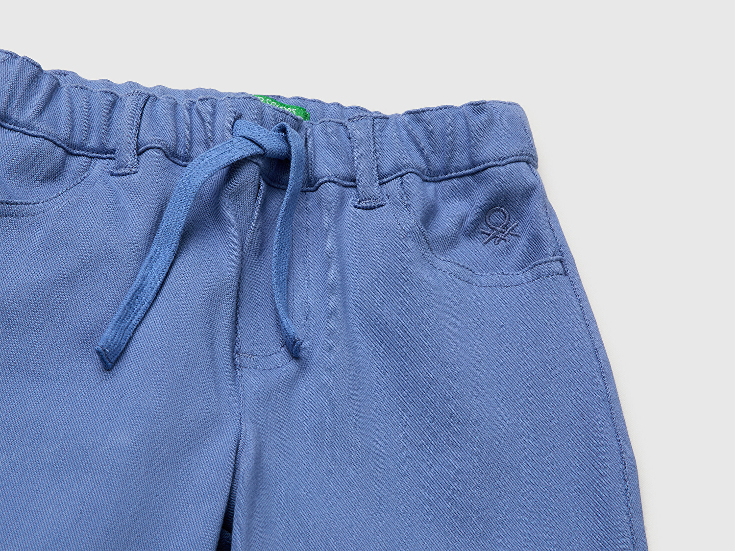 Benetton Erkek Bebek Havacı Mavi Beli Büzgülü İpli Logo İşlemeli Kısa Şort