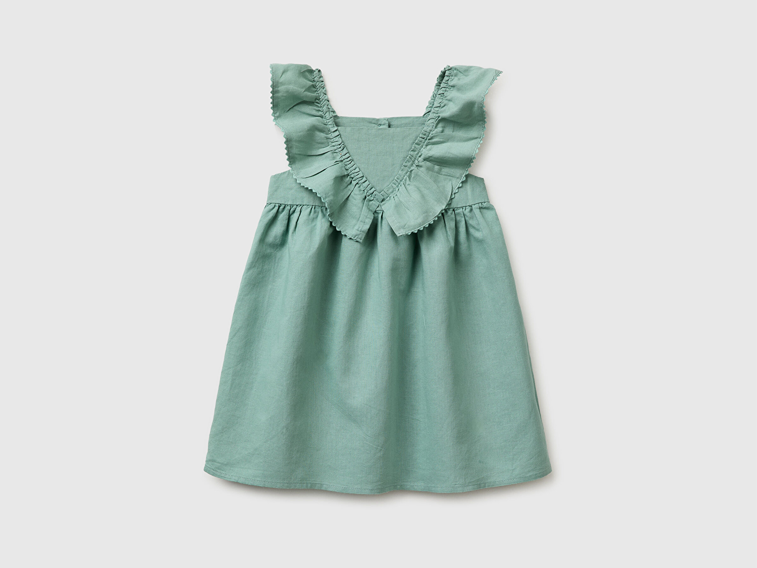 Benetton Kız Bebek Su Yeşili Fırfırlı Detaylı Arkası Düğme Kapamalı Elbise