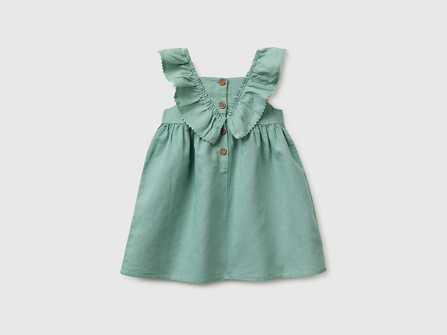 Benetton Kız Bebek Su Yeşili Fırfırlı Detaylı Arkası Düğme Kapamalı Elbise