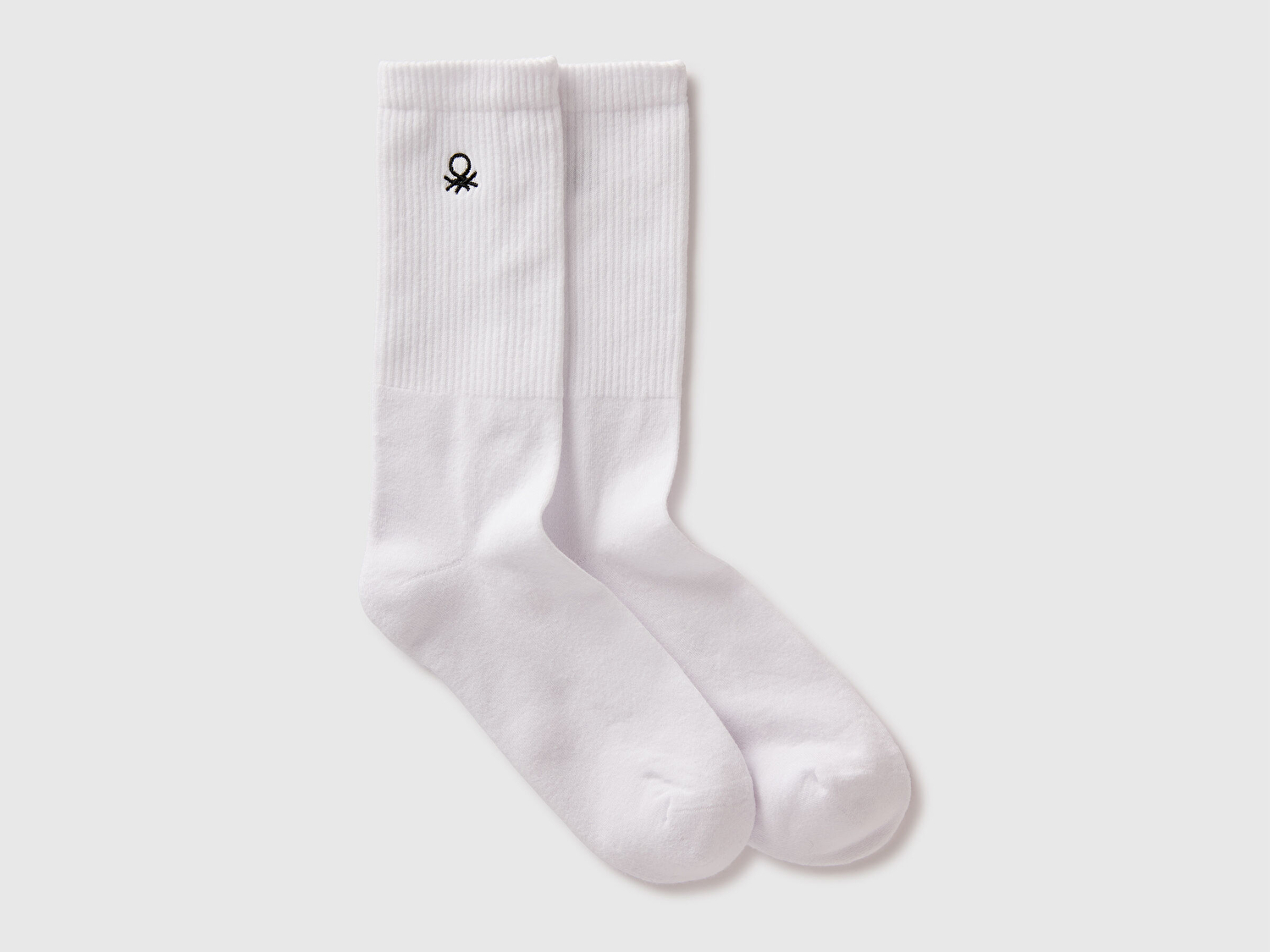 Benetton Unisex Beyaz Pamuk Karışımlı Düz Renkli Logolu Havlu Çorap