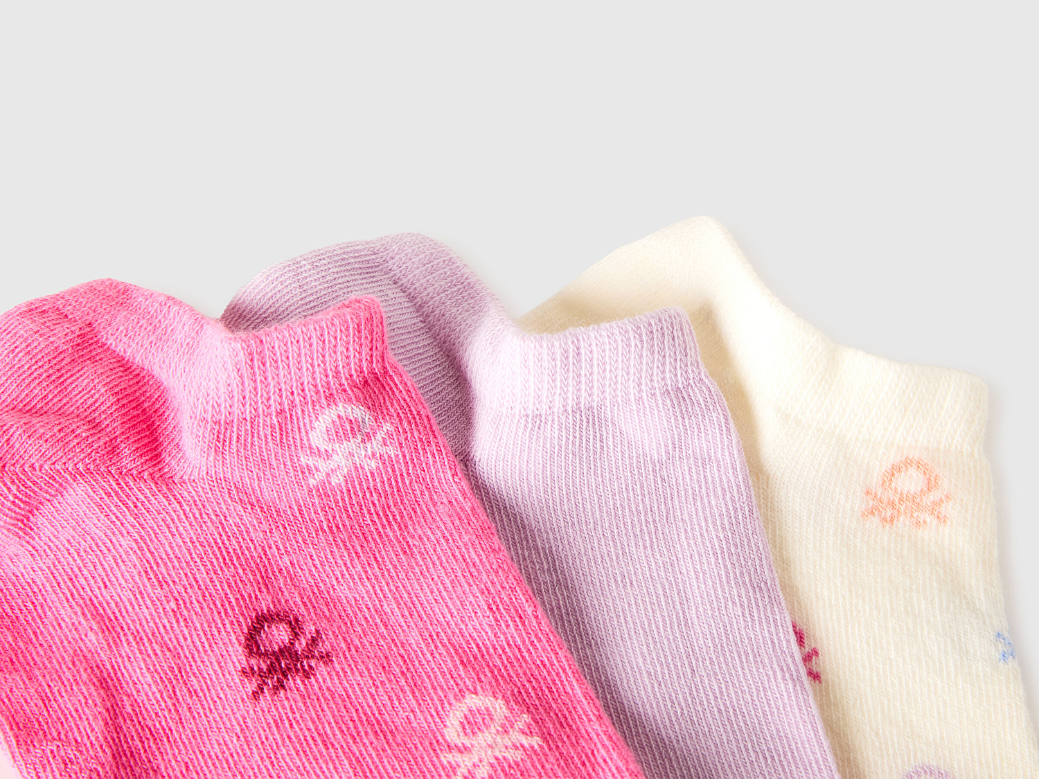 Benetton Unisex Pembe Mix Pamuk Karışımlı Jakarlı Desenli Üçlü Çorap Seti
