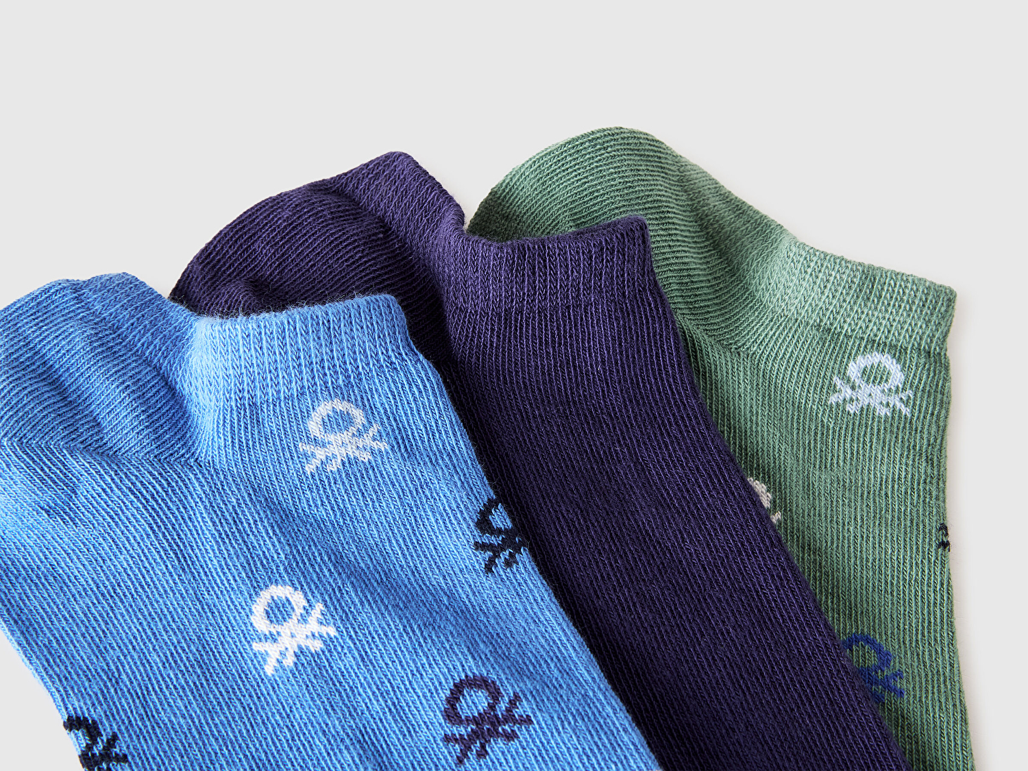Benetton Unisex Mavi&Lacivert&Yeşil Pamuk Karışımlı Jakarlı Desenli Üçlü Çorap Seti