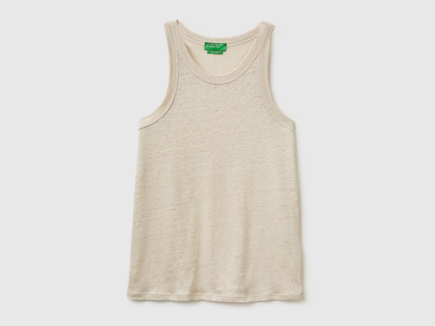 Benetton Kadın Taş %100 Keten Dikişsiz Regular Fit Bisiklet Yaka Kolsuz Atlet