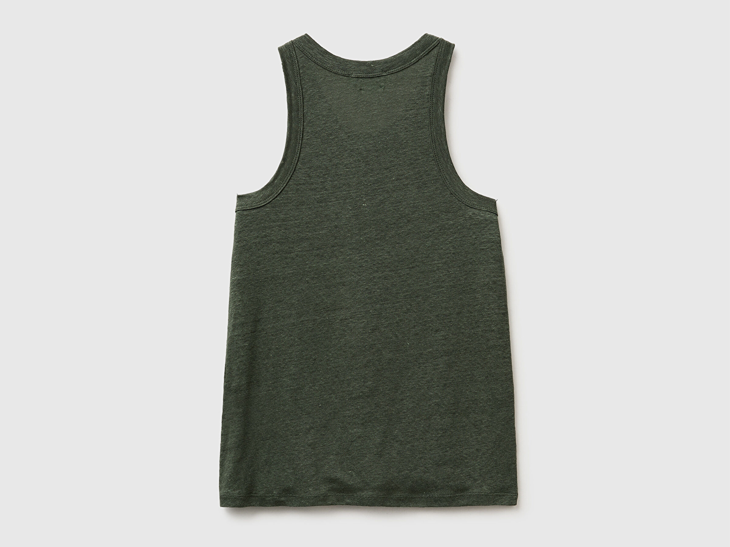 Benetton Kadın Haki %100 Keten Dikişsiz Regular Fit Bisiklet Yaka Kolsuz Atlet