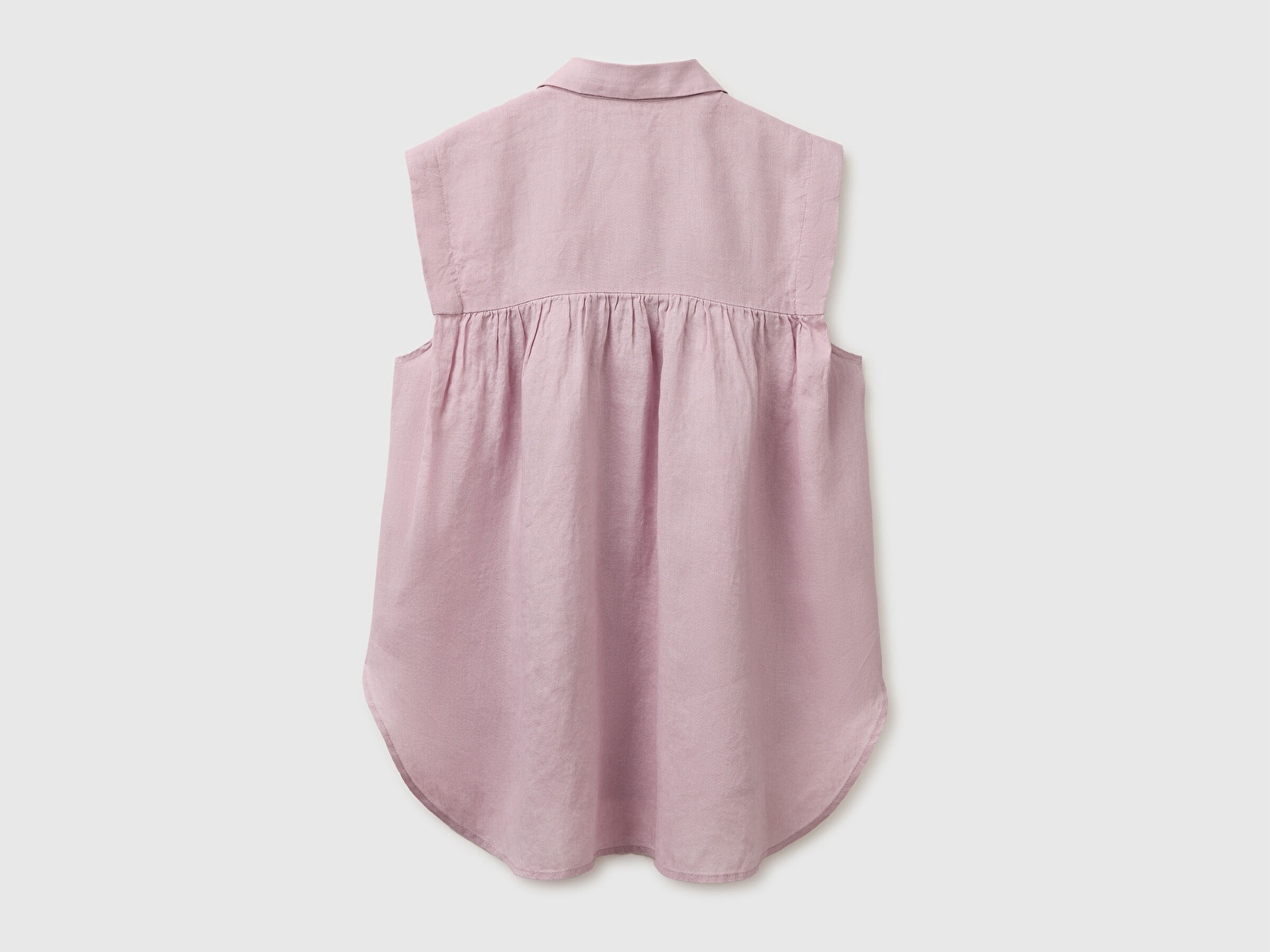 Benetton Kadın Açık Pembe %100 Keten Önü Pileli Kolsuz Bluz