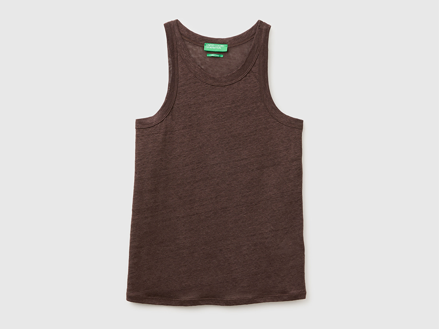 Benetton Kadın Kahverengi %100 Keten Dikişsiz Regular Fit Bisiklet Yaka Kolsuz Atlet