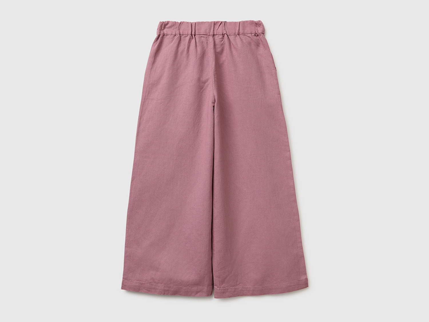 Benetton Kız Çocuk Mürdüm Keten Karışımlı Beli Dikişli Kuşaklı Geniş Paça Pantolon