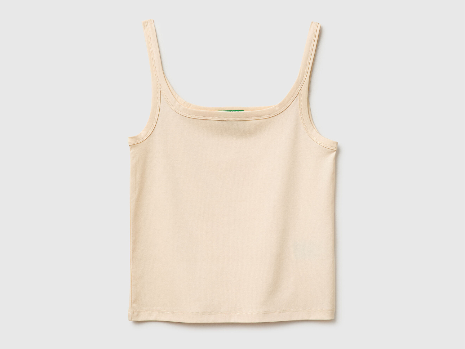 Benetton Kadın Krem %100 Pamuk Slim Fit Bisiklet Yaka Atlet