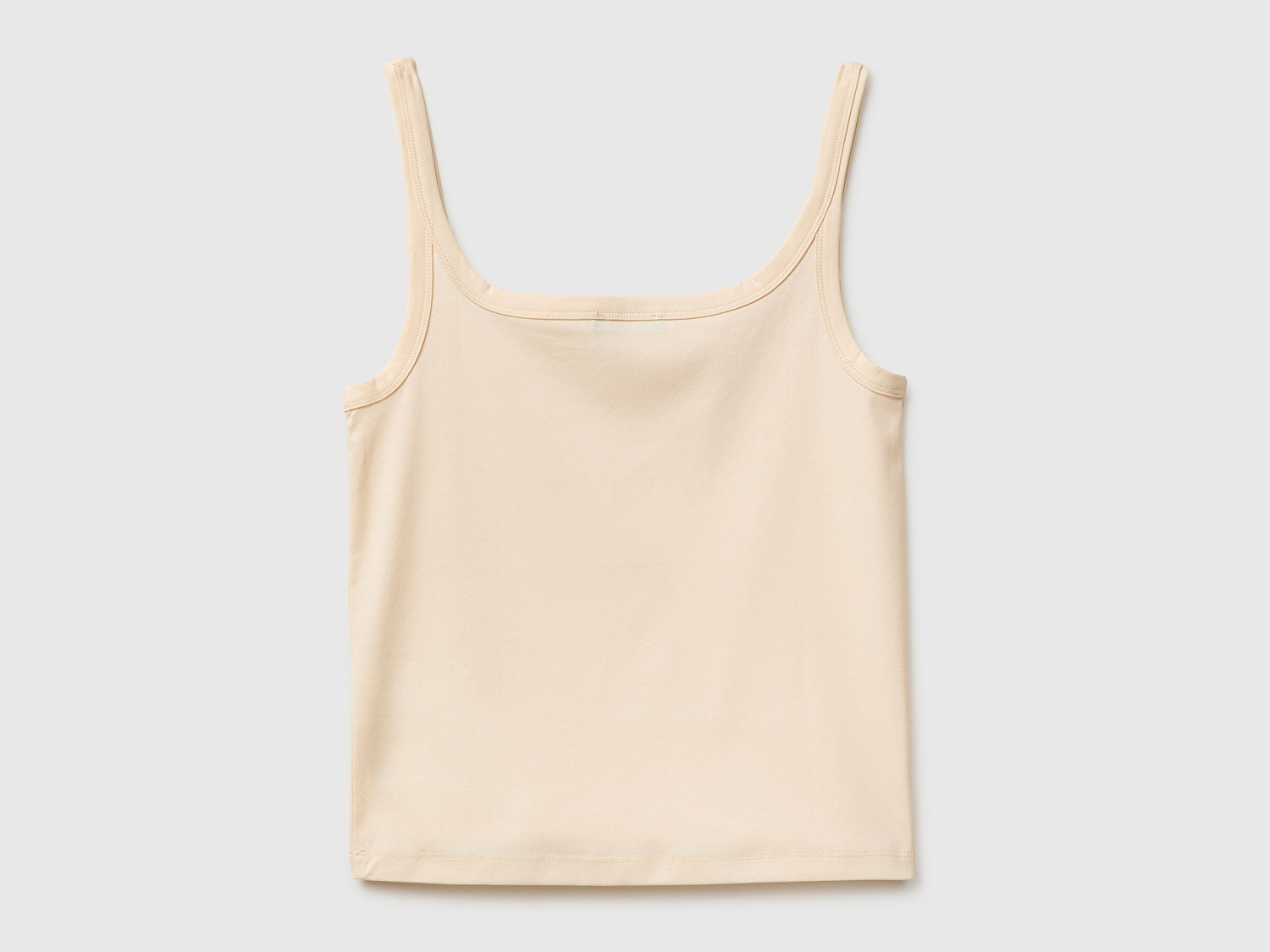 Benetton Kadın Krem %100 Pamuk Slim Fit Bisiklet Yaka Atlet