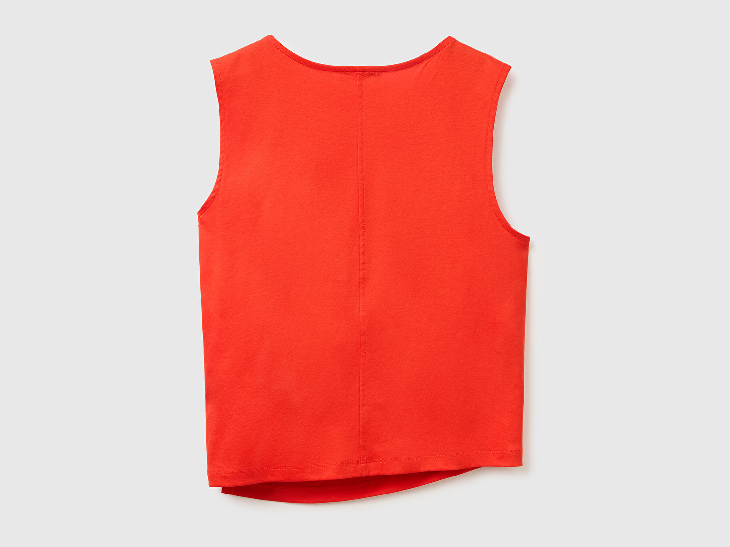 Benetton Kadın Kırmızı %100 Pamuk Önü Düğüm Detaylı Kolsuz T-Shirt