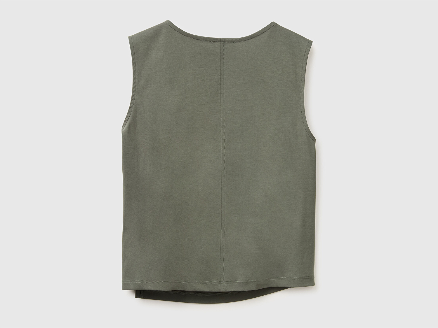 Benetton Kadın Haki %100 Pamuk Önü Düğüm Detaylı Kolsuz T-Shirt