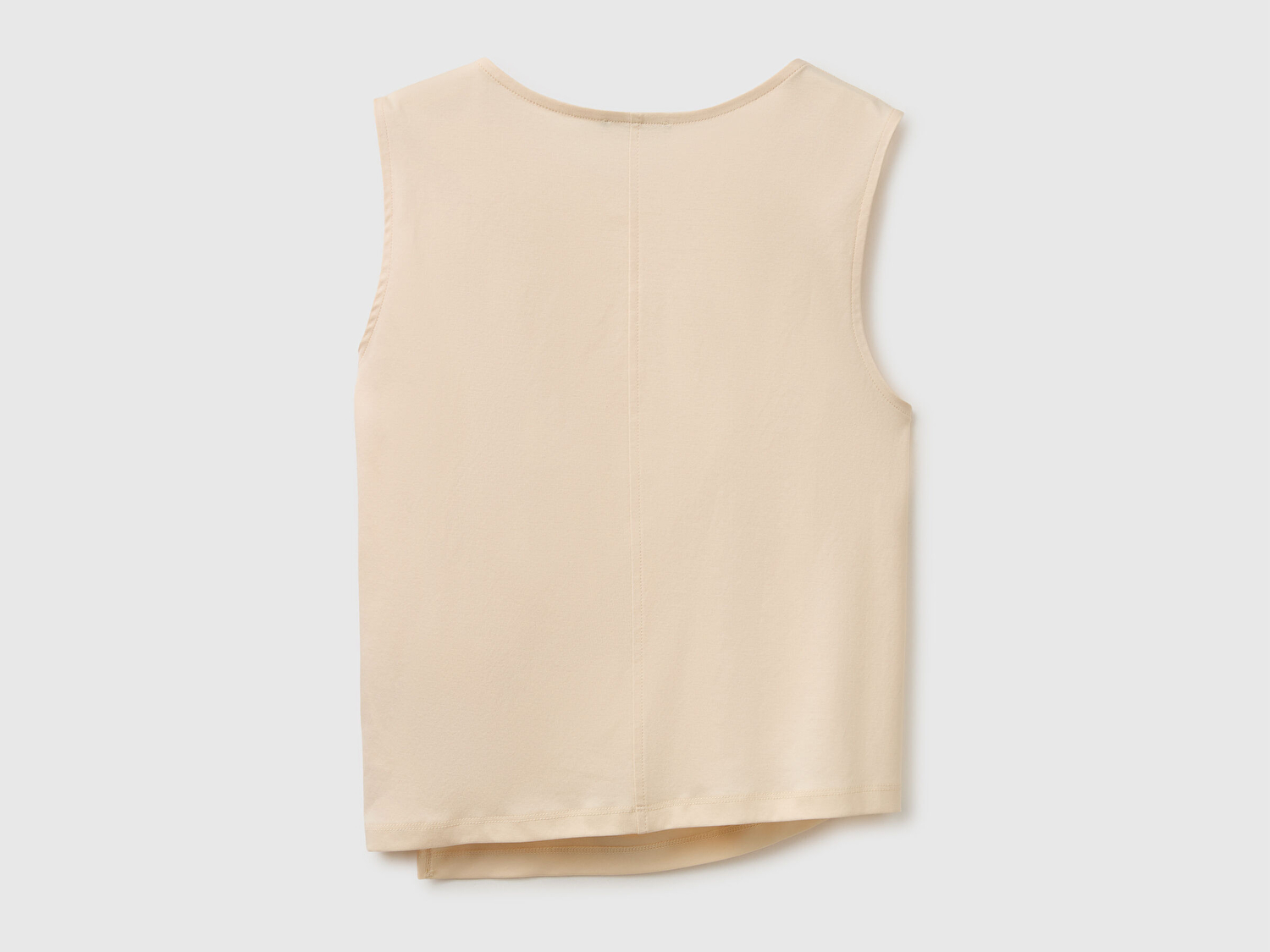 Benetton Kadın Krem %100 Pamuk Önü Düğüm Detaylı Kolsuz T-Shirt