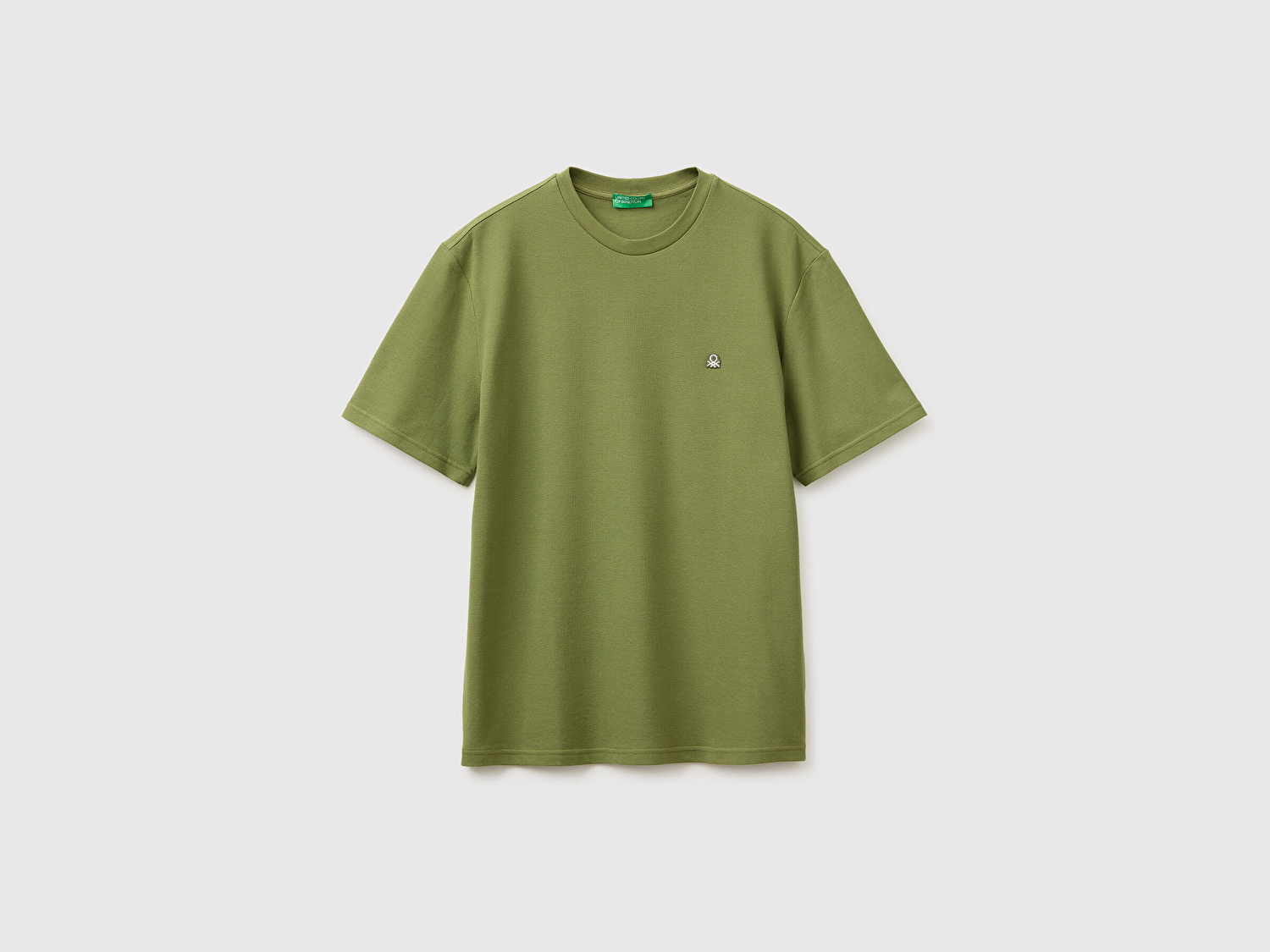 Benetton Erkek Yeşil %100 Pamuk Logo Detaylı Regular Fit Bisiklet Yaka T-Shirt